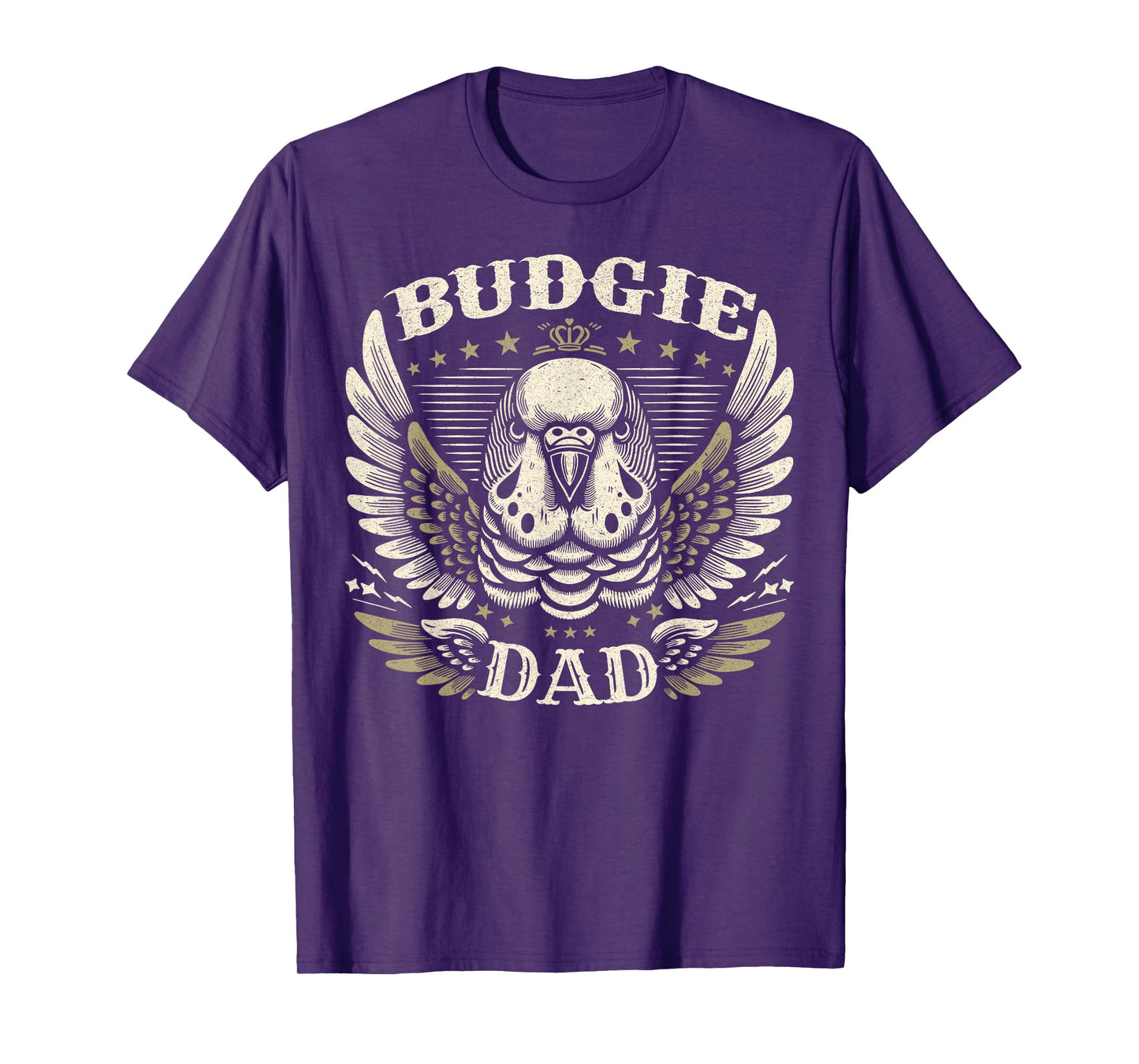 Budgie Dad Biker Wings Motorcycle Lover Cool Parakeet Retro T-Shirt