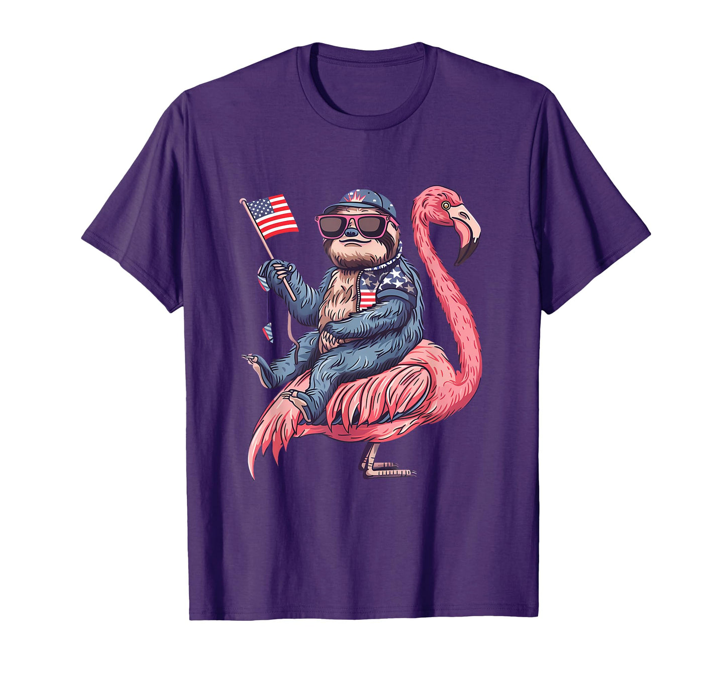 4th Of July Sloth Flamingo American Flag USA Fourth Of July T-Shirt