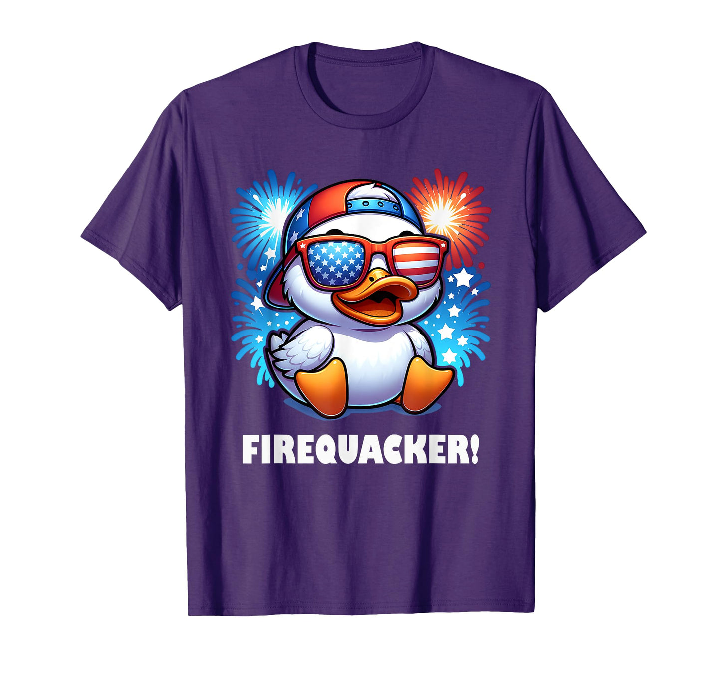 4th of July Firequacker Duck American Flag Fireworks Graphic T-Shirt