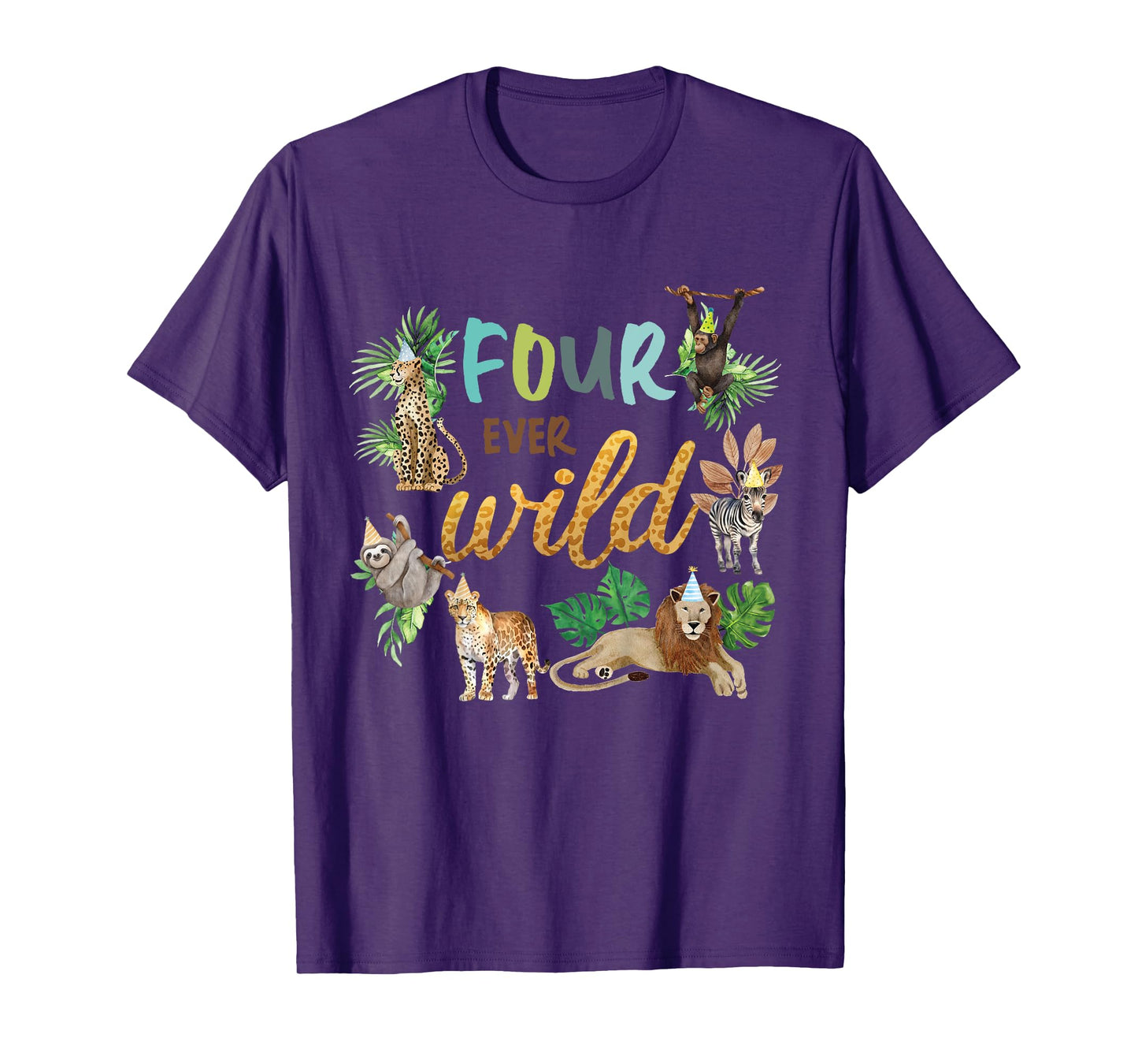 Kids Four Ever Wild 4th Birthday Boy Zoo Safari Jungle Theme Son T-Shirt