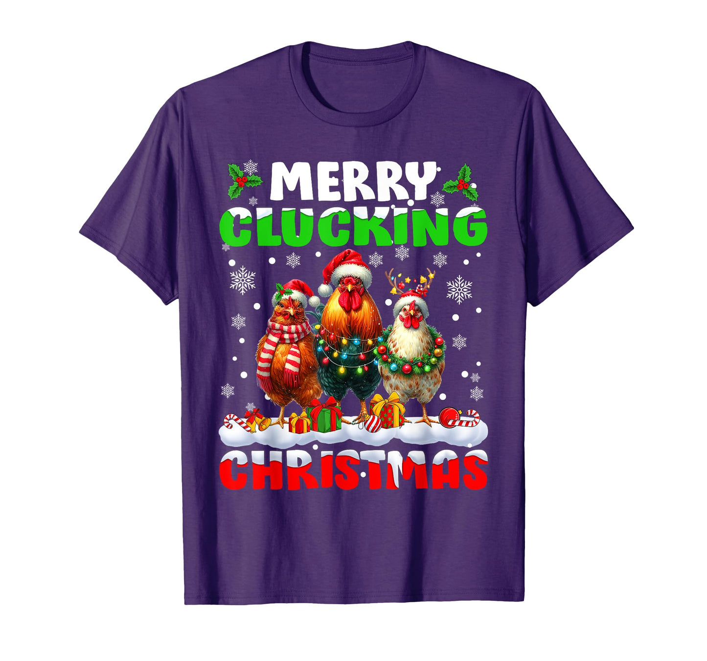 Merry Clucking Christmas Funny Chicken Santa Hat Xmas Pajama T-Shirt
