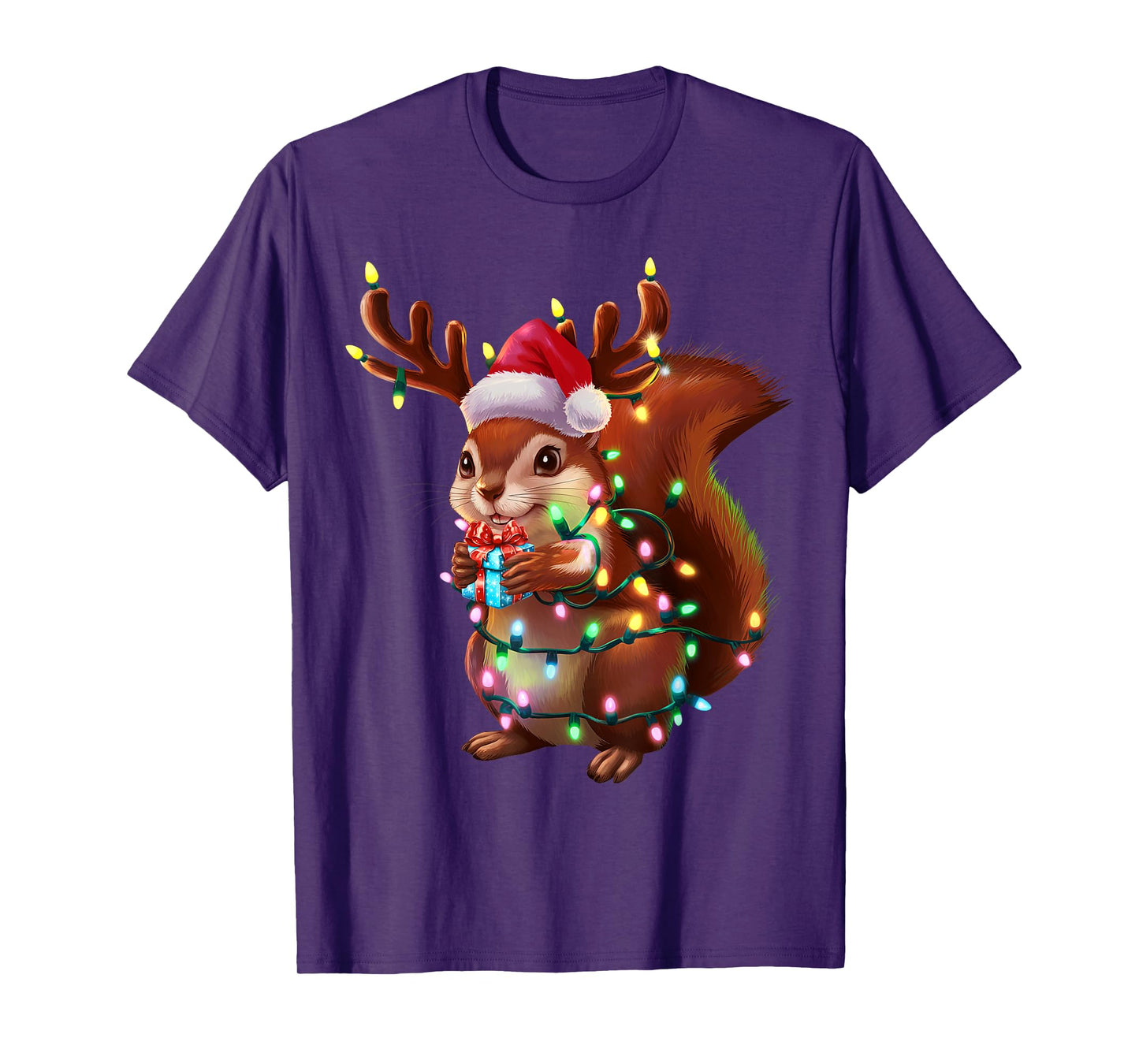 Squirrel Christmas Tree Lights Funny Xmas Family Men Women T-Shirt