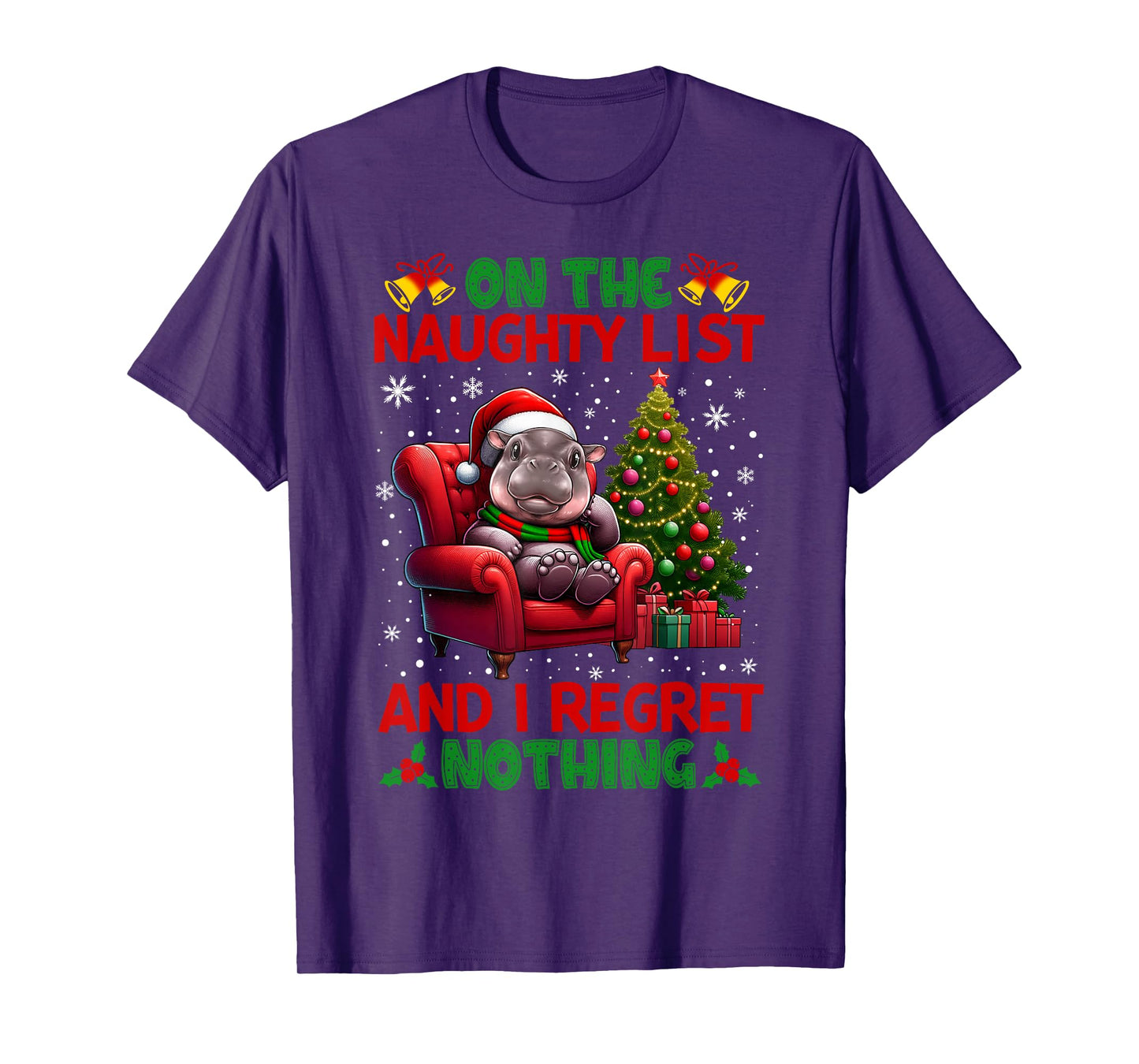 On The List Of Naughty And I Regret Nothing Moo Deng Xmas T-Shirt