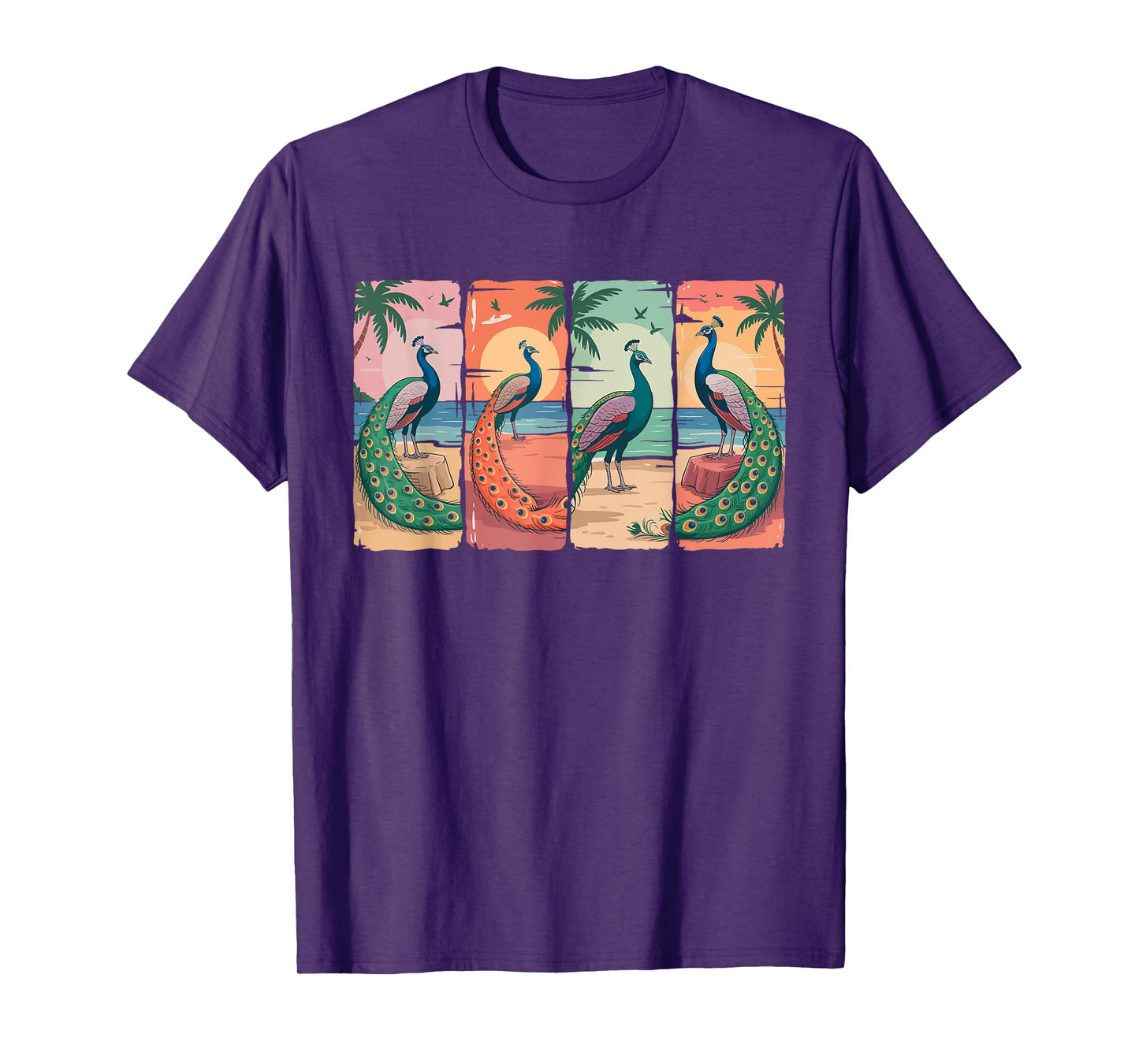 Vintage Retro Group Peacocks On Beach Funny Summer Vacation T-Shirt