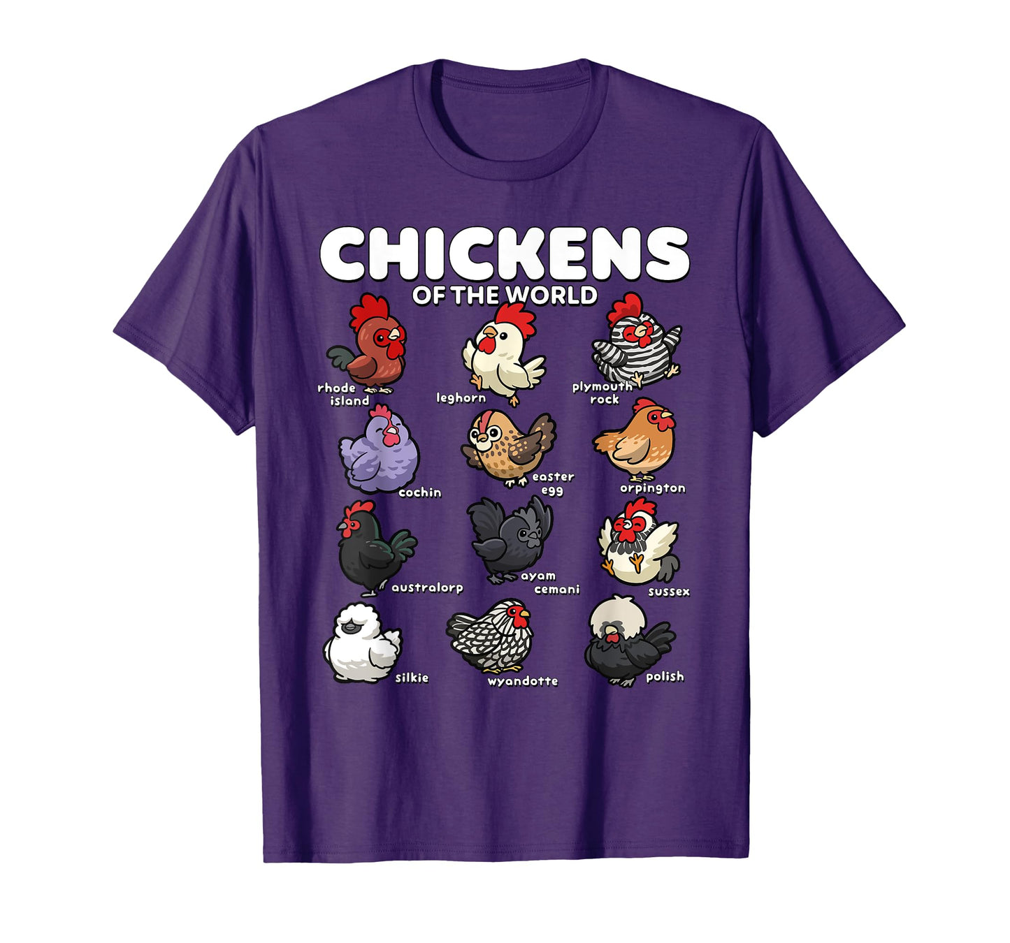 Chickens of the World Funny Cartoon Chicken Breeds Farm Art T-Shirt