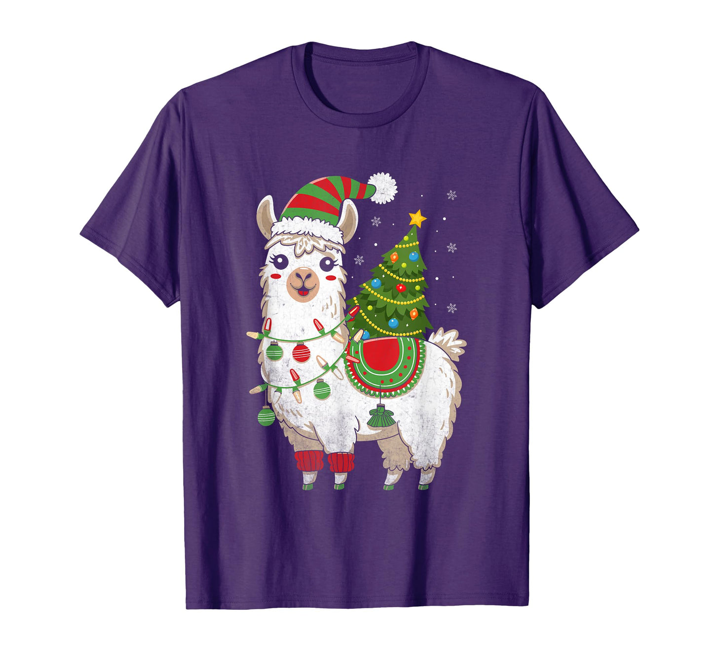 Llama Christmas Tree Cute X-mas Lights Festive Holiday T-Shirt