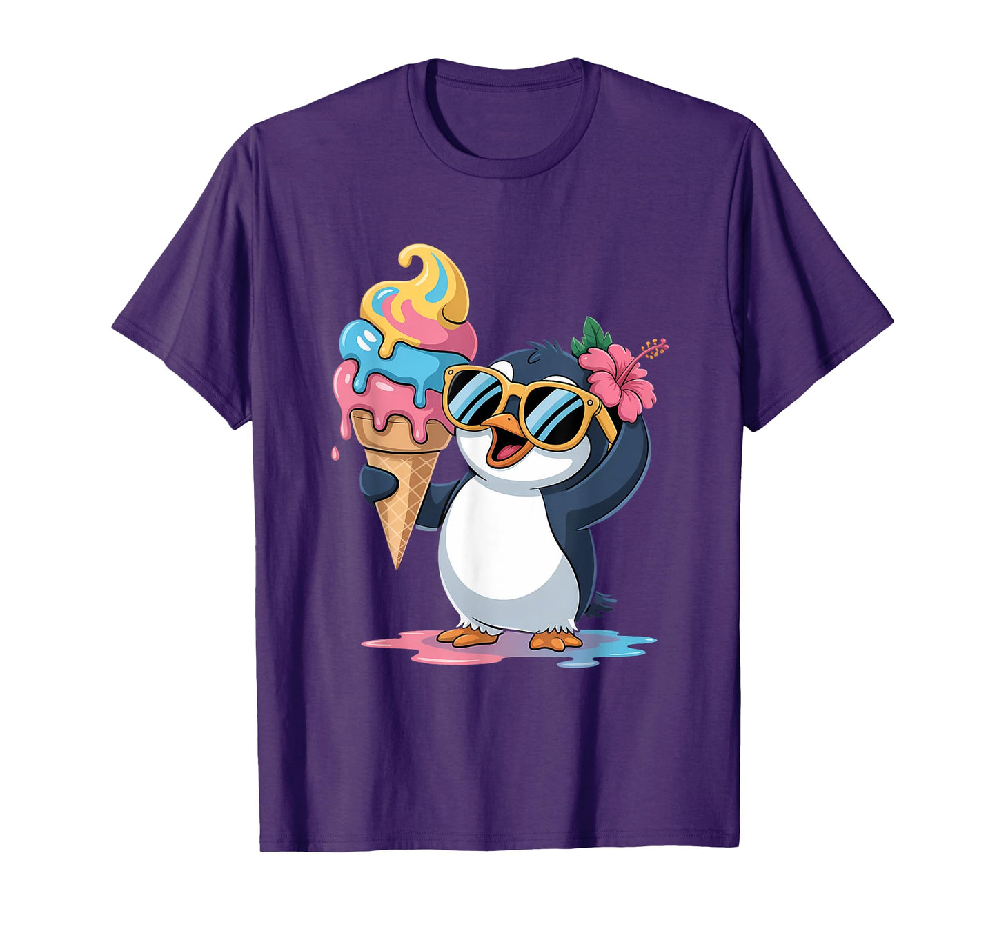 Funny Summer Foodie Lovers Cute Penguin Holding Ice Cream T-Shirt