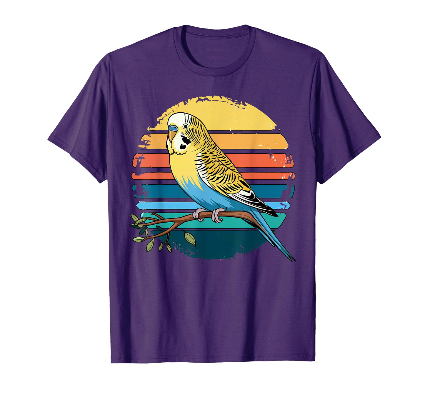 Budgie Parakeet Retro Sunset Vintage Budgerigar Bird Lover T-Shirt
