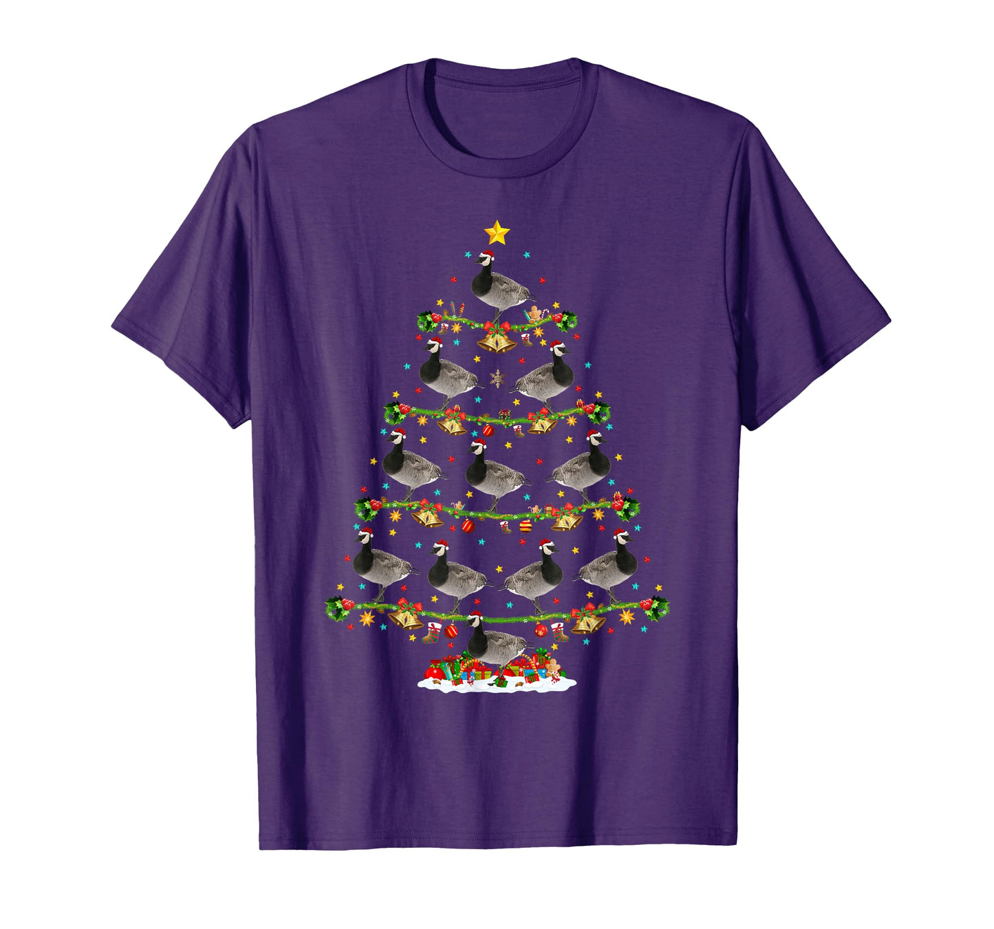 Funny Xmas Lighting Santa Canada-Goose Bird Christmas Tree T-Shirt
