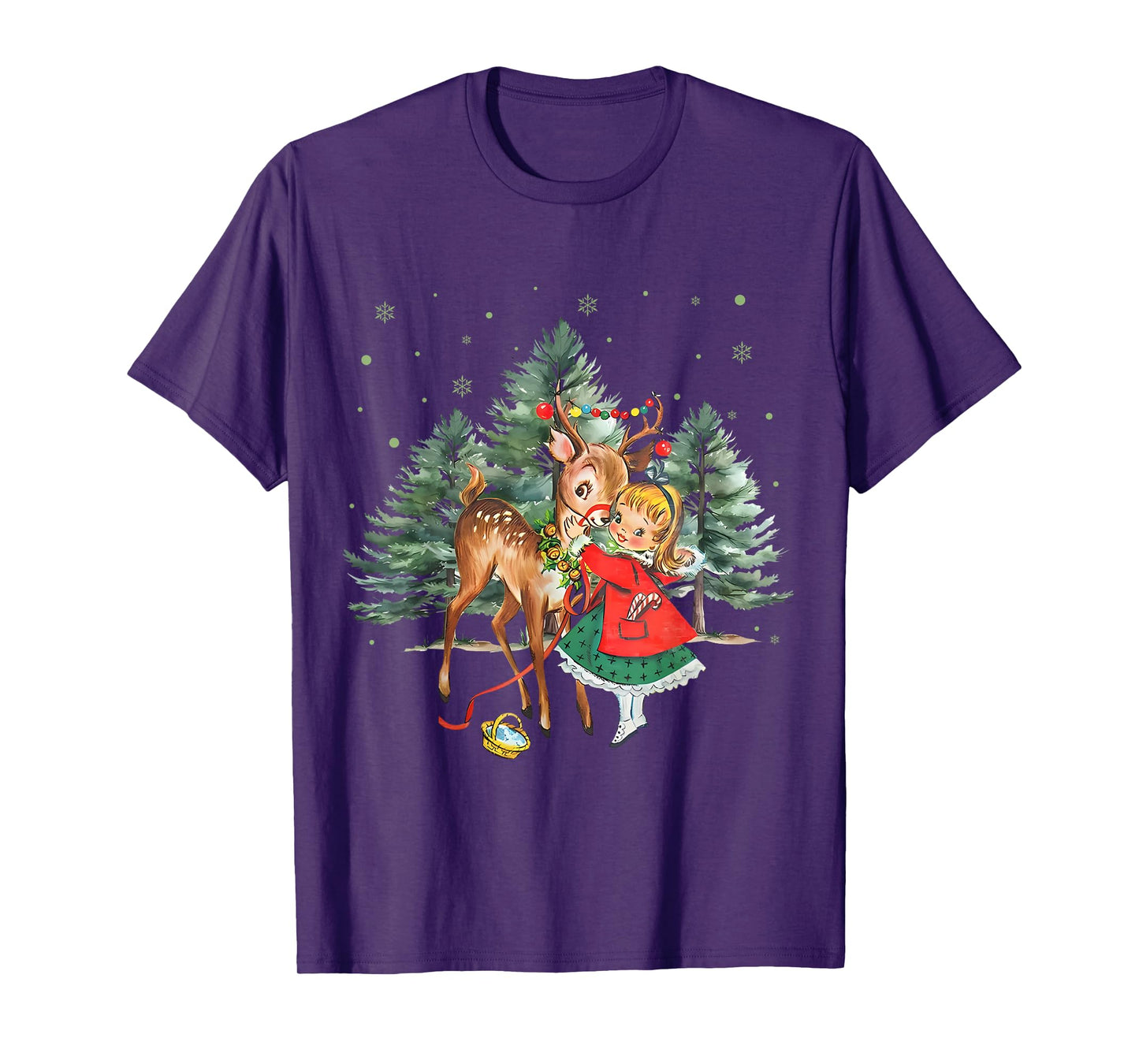 Vintage Girl and Reindeer Retro 1950's Christmas T-Shirt