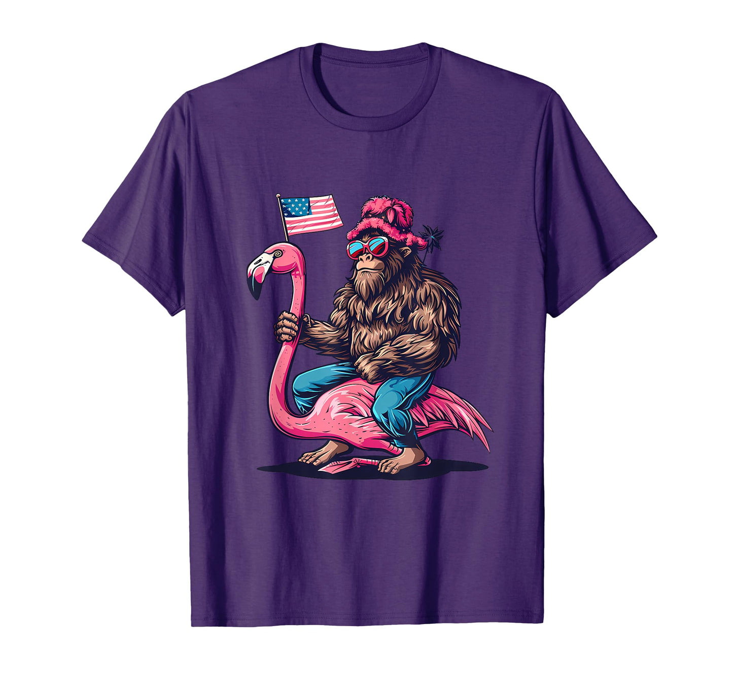 4th Of July Funny Bigfoot Flamingo American Flag USA T-Shirt