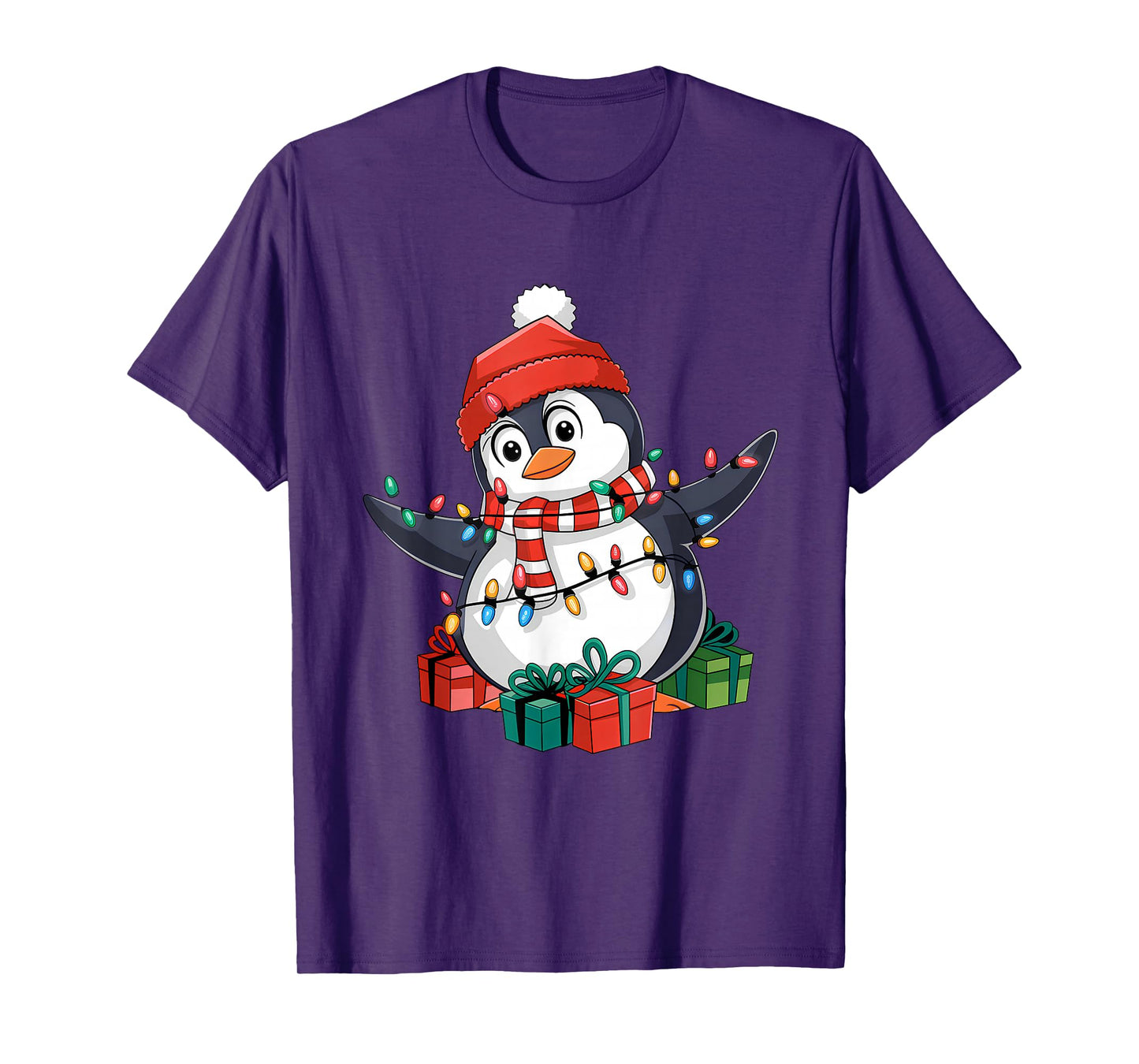 Penguin Santa Lights Christmas - Penguin Lover T-Shirt