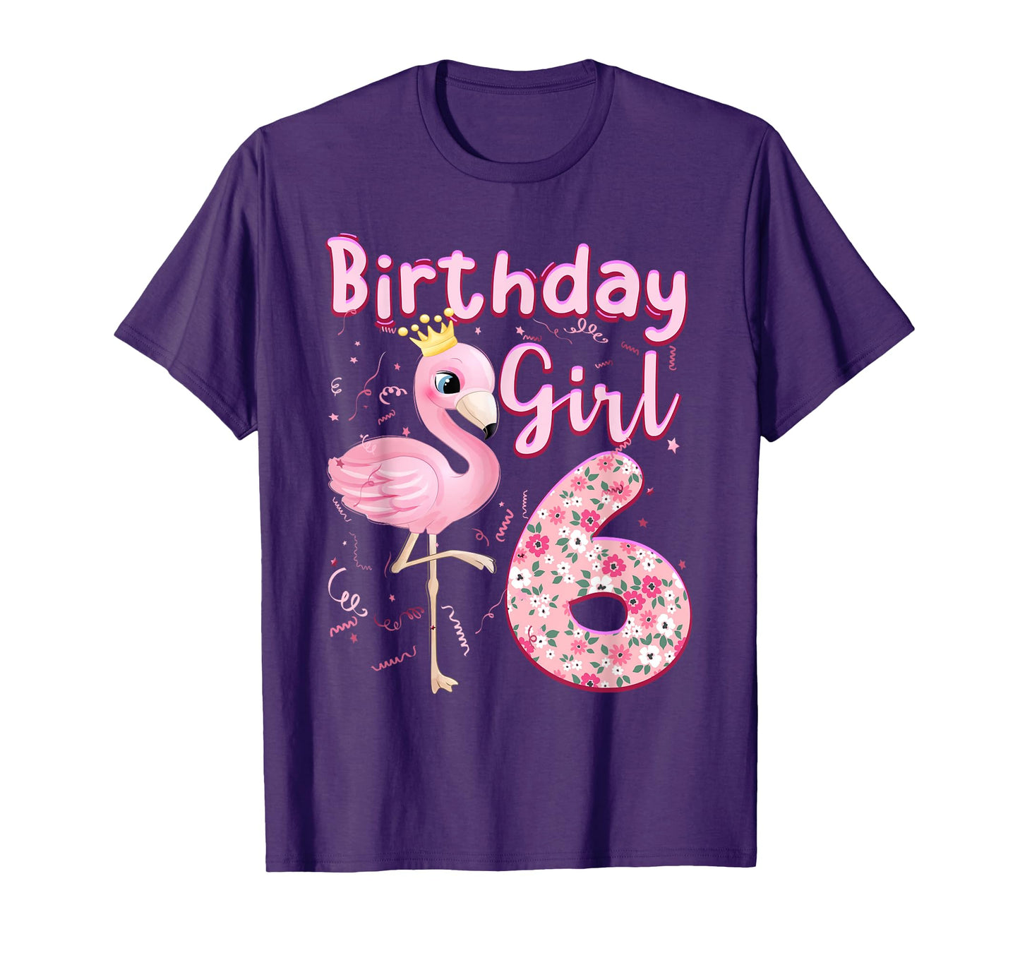 6th Birthday Girls Flamingo 6 Years Old Tropical Flamingo T-Shirt
