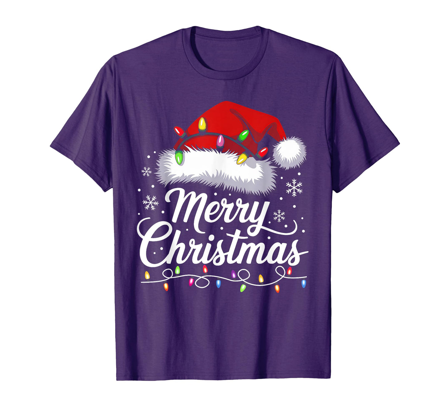 Merry Christmas Lights Santa Hat Funny Xmas Family Men Women T-Shirt