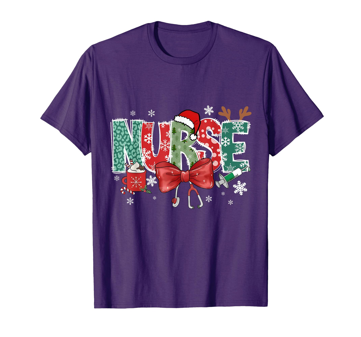 Christmas for Women Christmas Nurse Family Humorous T-Shirt - Unisex, Black, Small, Short Sleeve