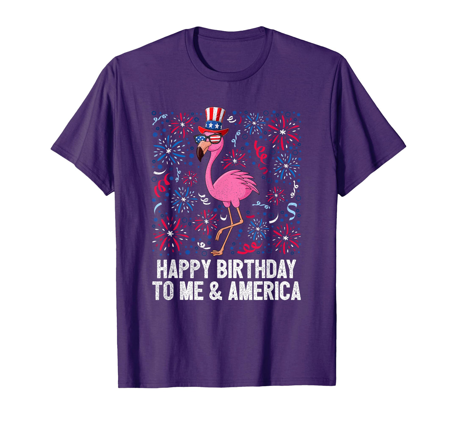 4th Of July Happy Birthday To Me And America Flag Flamingo T-Shirt