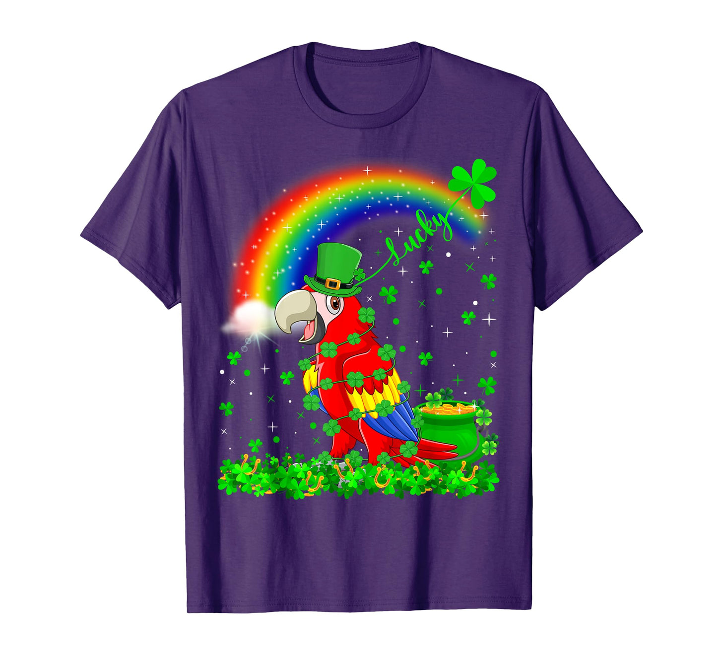 Rainbow Irish Shamrock Lucky Parrot Bird St. Patrick's Day T-Shirt