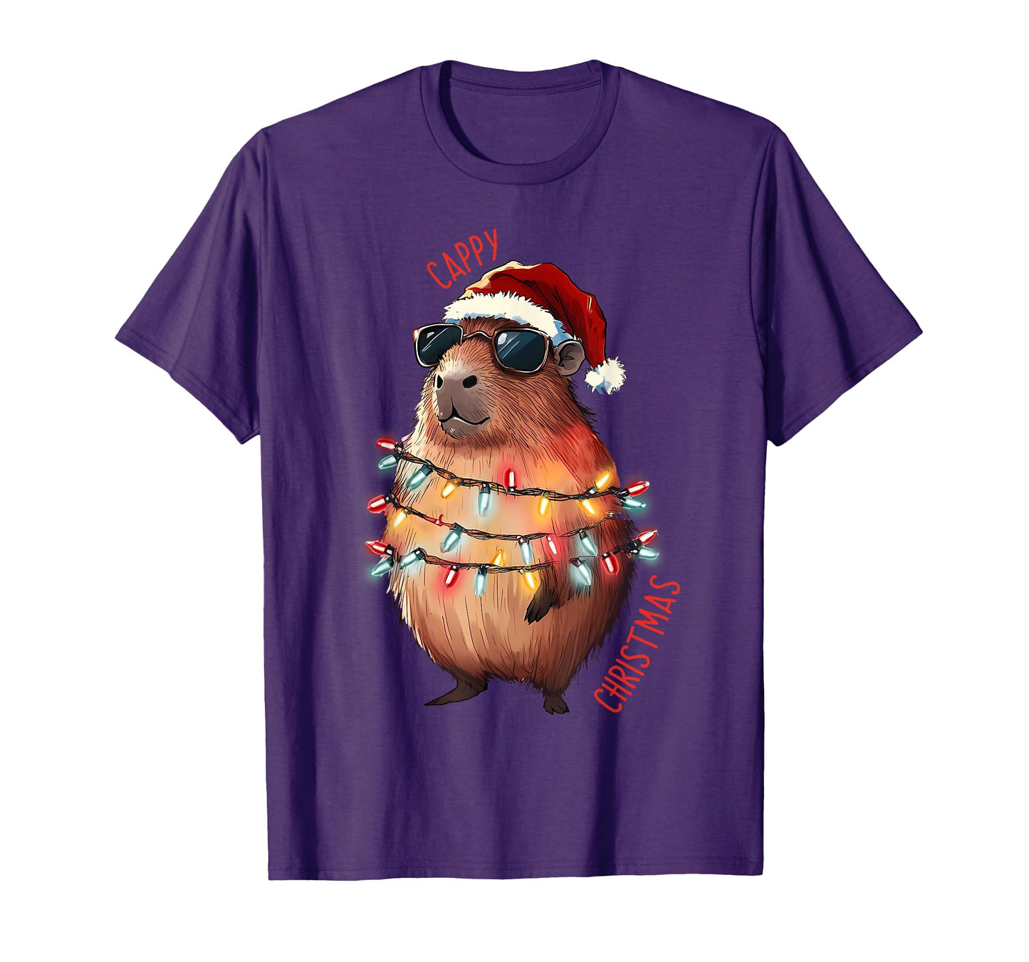 Cute Capybara Christmas Lights With sunglass Animal Lover T-Shirt
