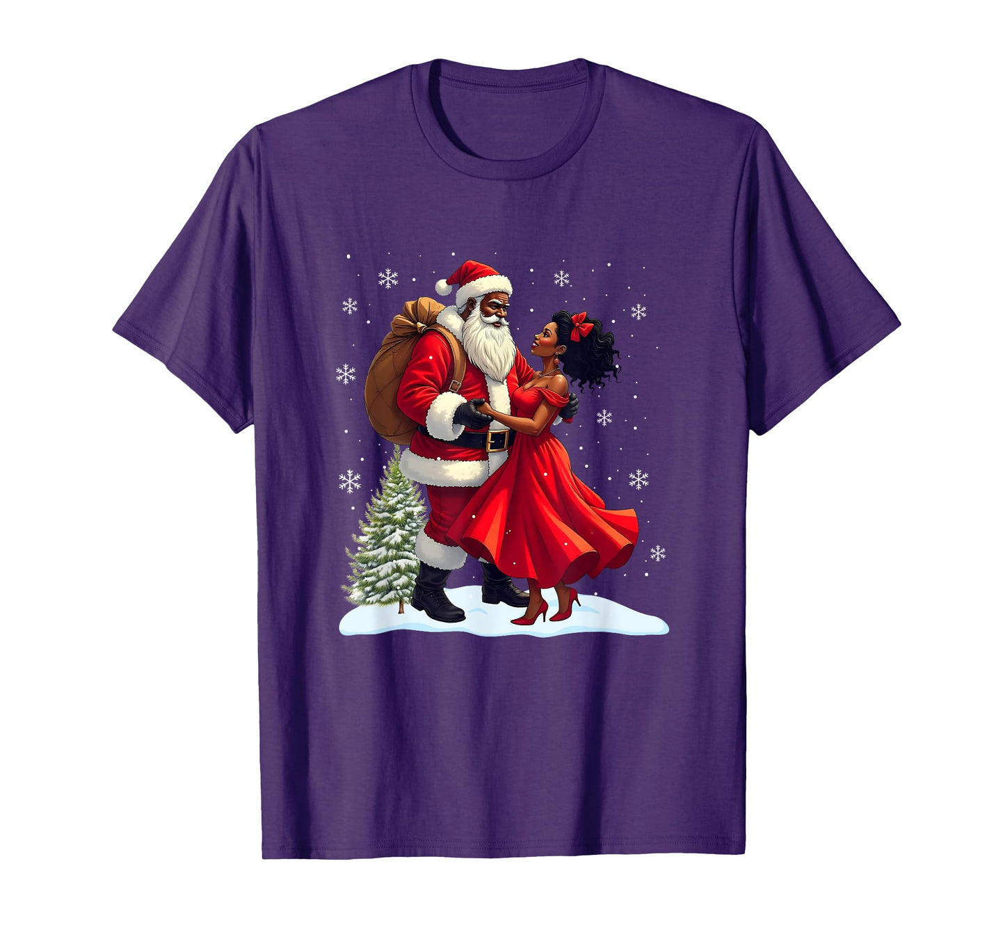 Santa Claus Couple Dancing African American Christmas T-Shirt