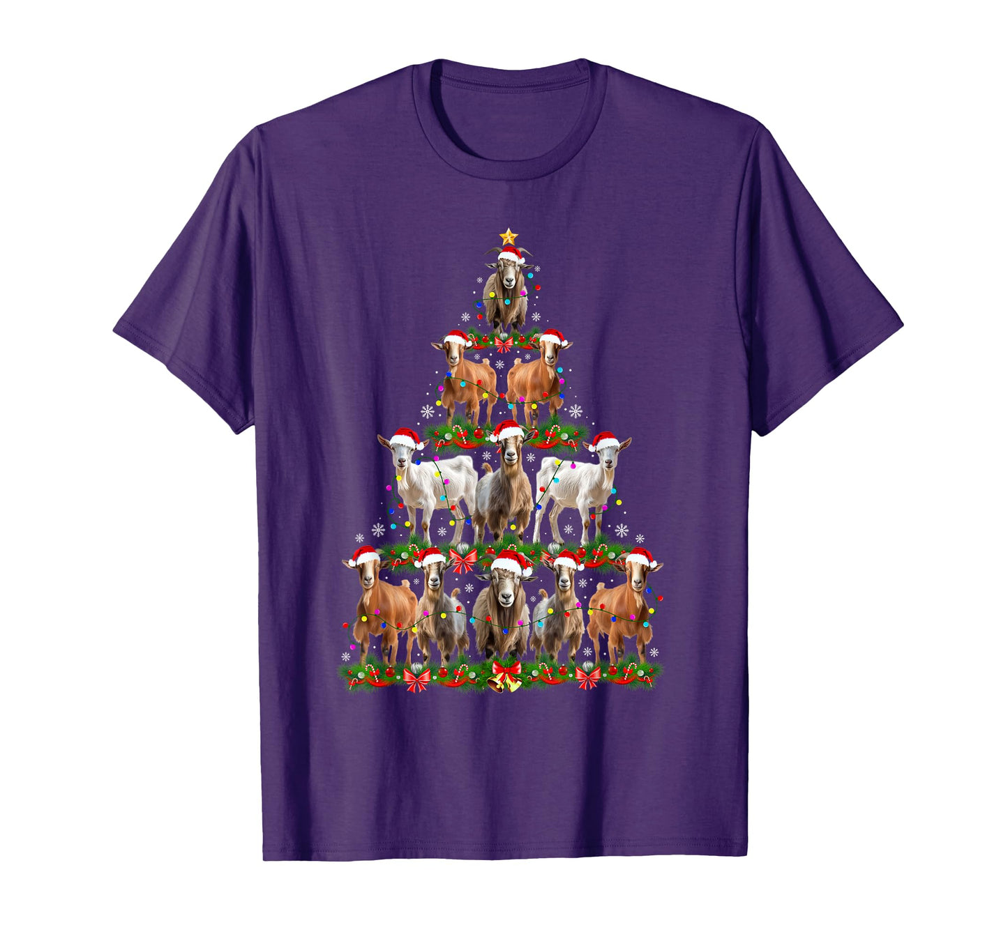 Goat Christmas Tree Lights Funny Xmas Family Men Women T-Shirt
