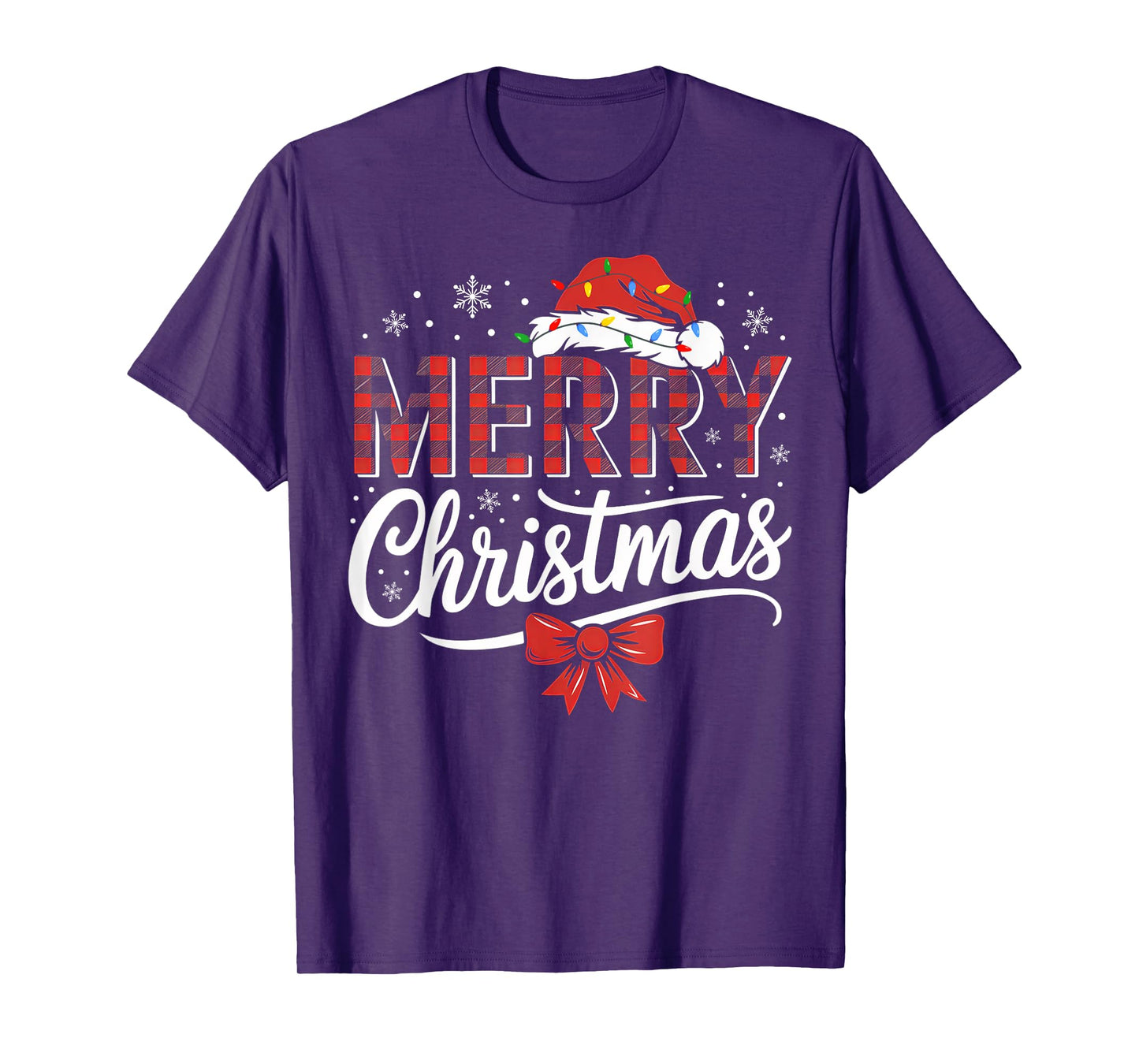 Merry Christmas Lights Funny Santa Hat Xmas Men Women Family T-Shirt
