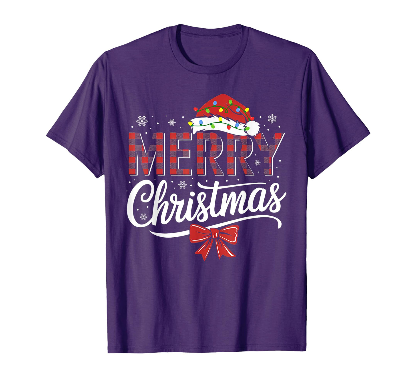 Merry Christmas Buffalo Plaid Red Santa Hat Xmas Pajamas T-Shirt
