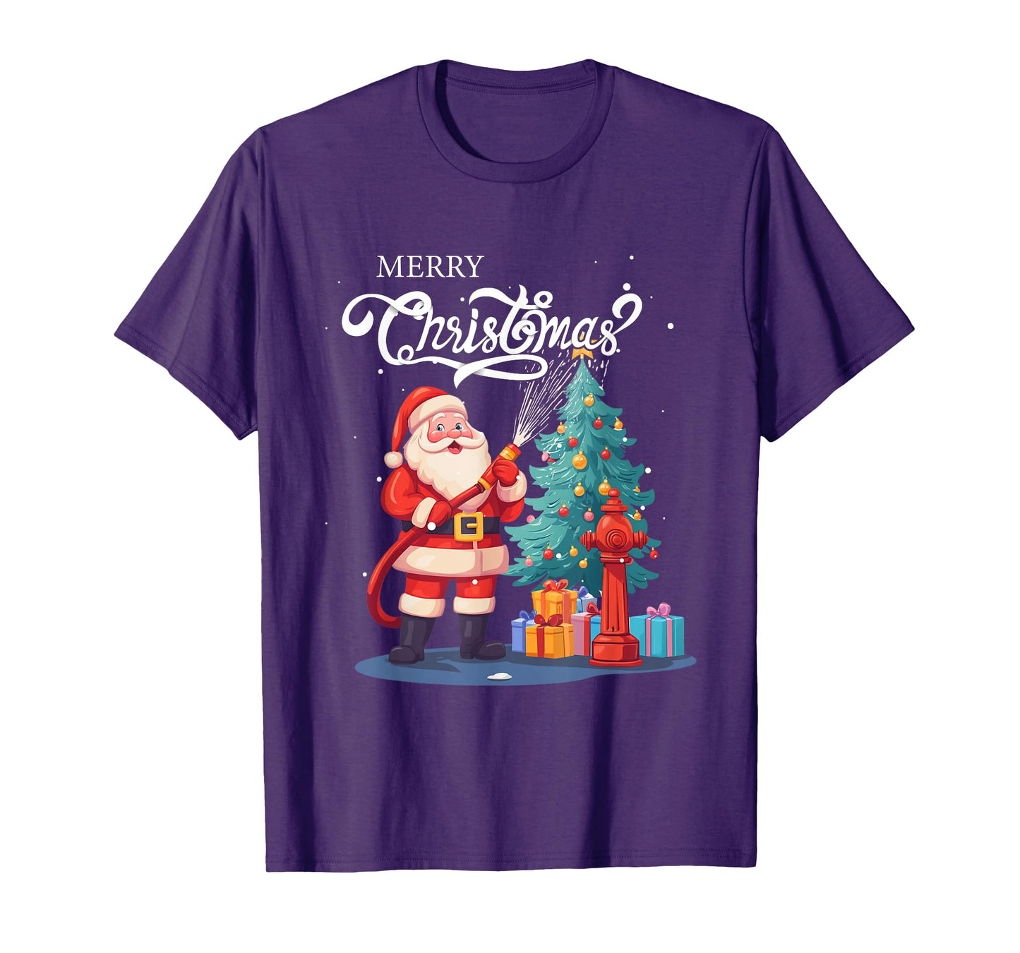Firetruck Santa Sleigh Fireman Christmas Firefighter Xmas T-Shirt