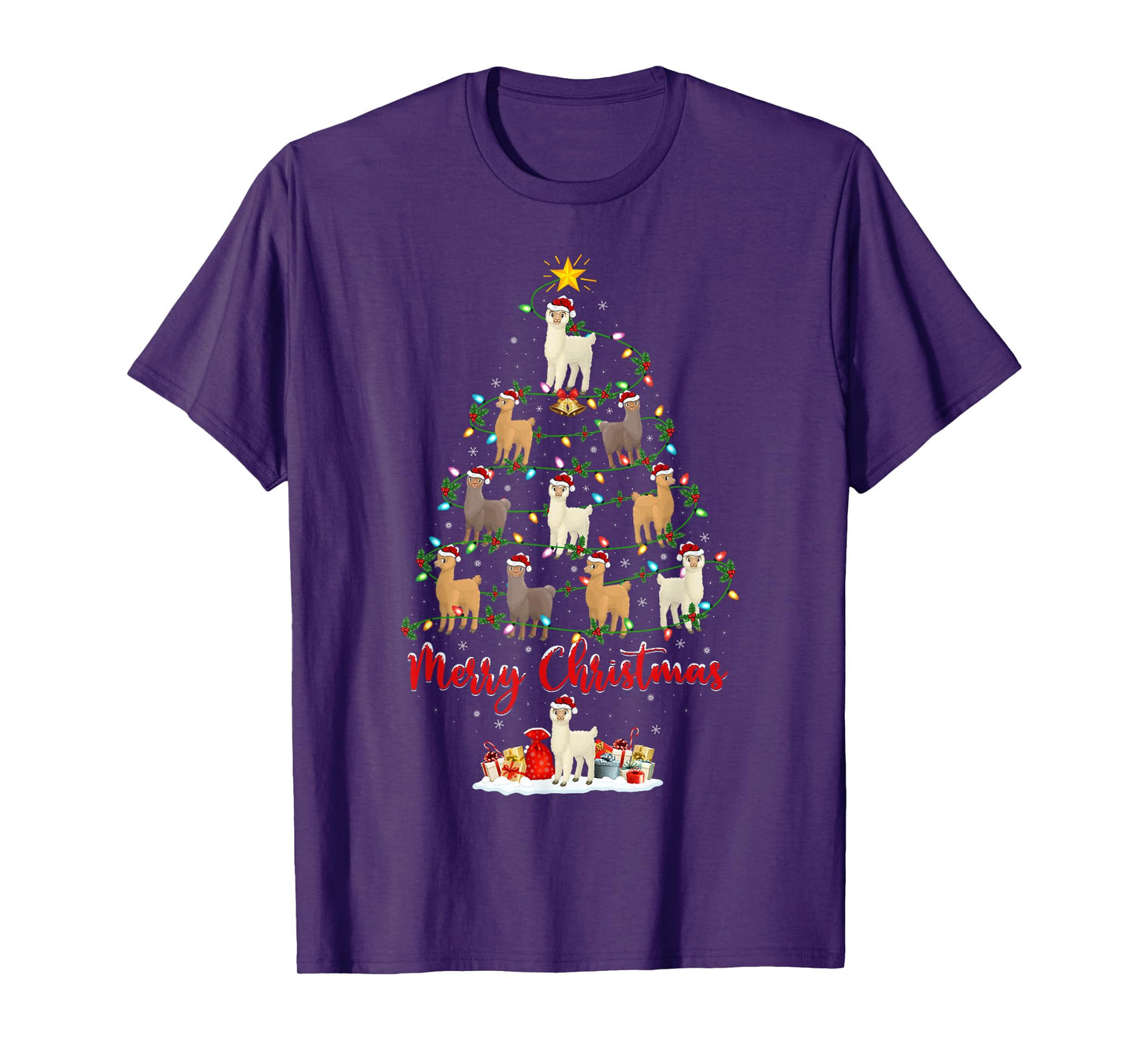 Alpaca Xmas Lighting Santa Alpaca Christmas Tree T-Shirt