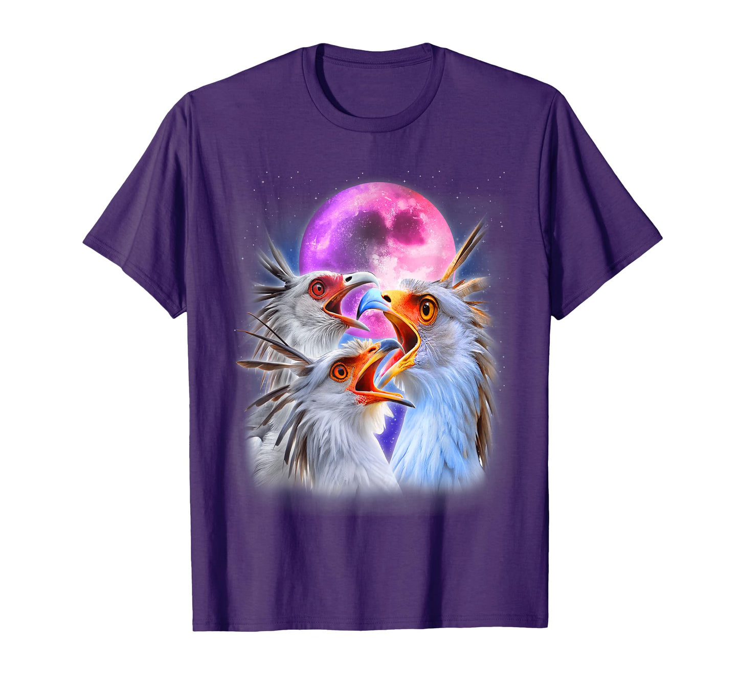 3 Secretary Bird Howling At The Moon Funny Bird Lover Birder T-Shirt