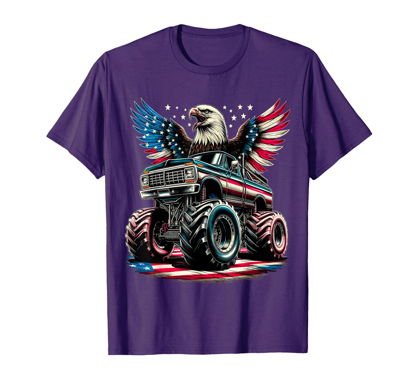 4th of July Boys Monster Truck Bald Eagle American Flag USA T-Shirt