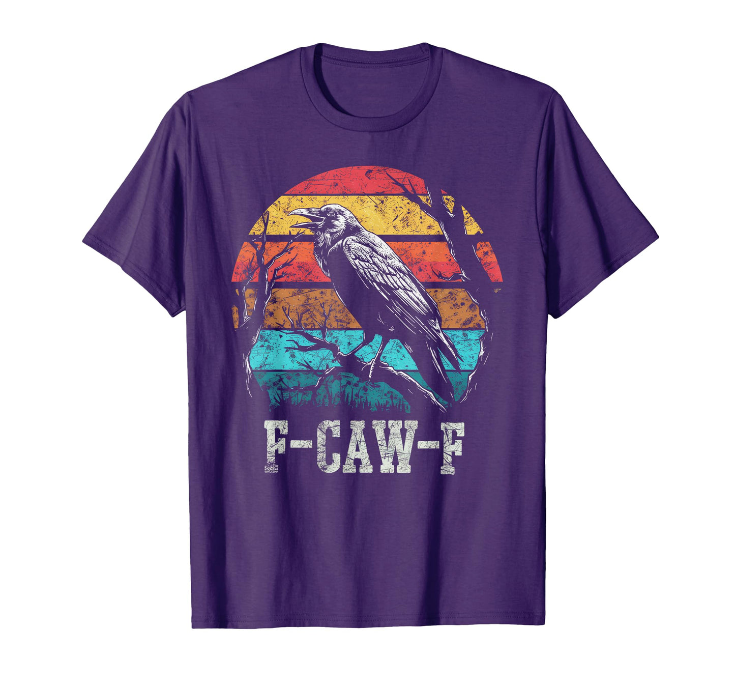 F Caw F Black Crow Retro Sunset Pun Funny Bird Cawing Grunge T-Shirt