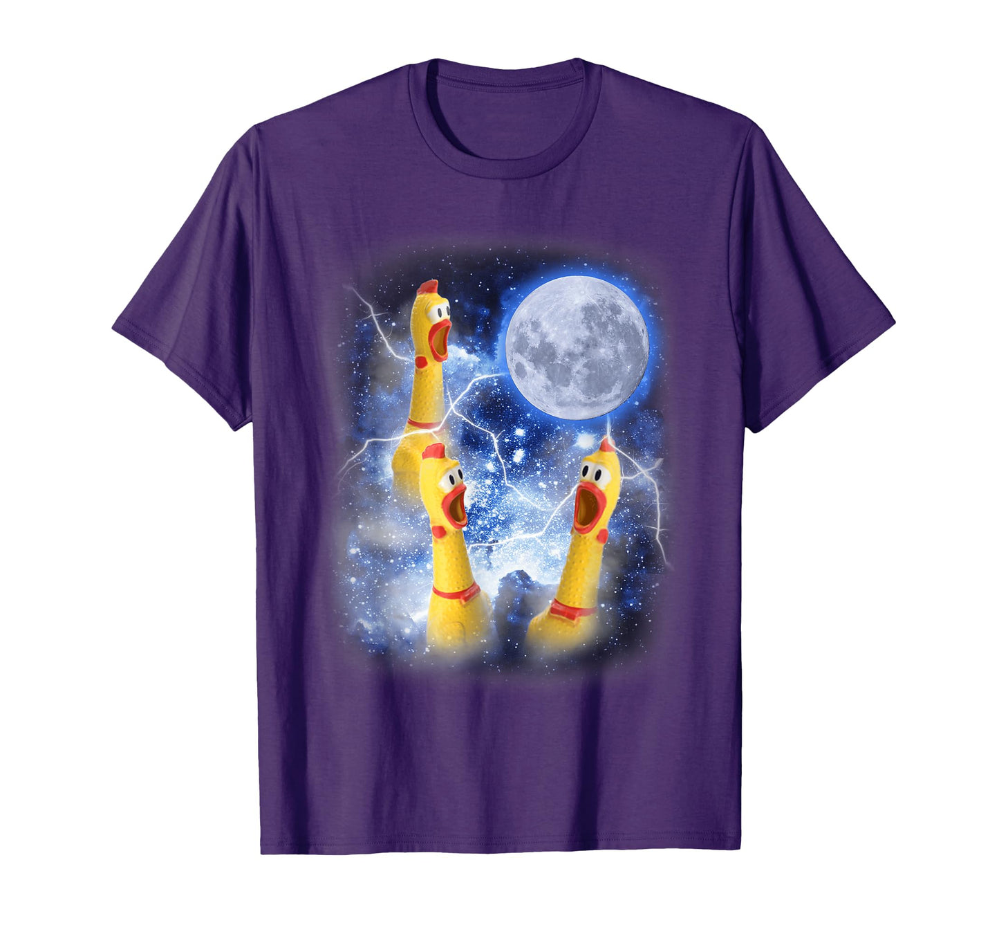 Three Rubber Chicken Moon Funny Screaming Fowl Cursed Joke T-Shirt