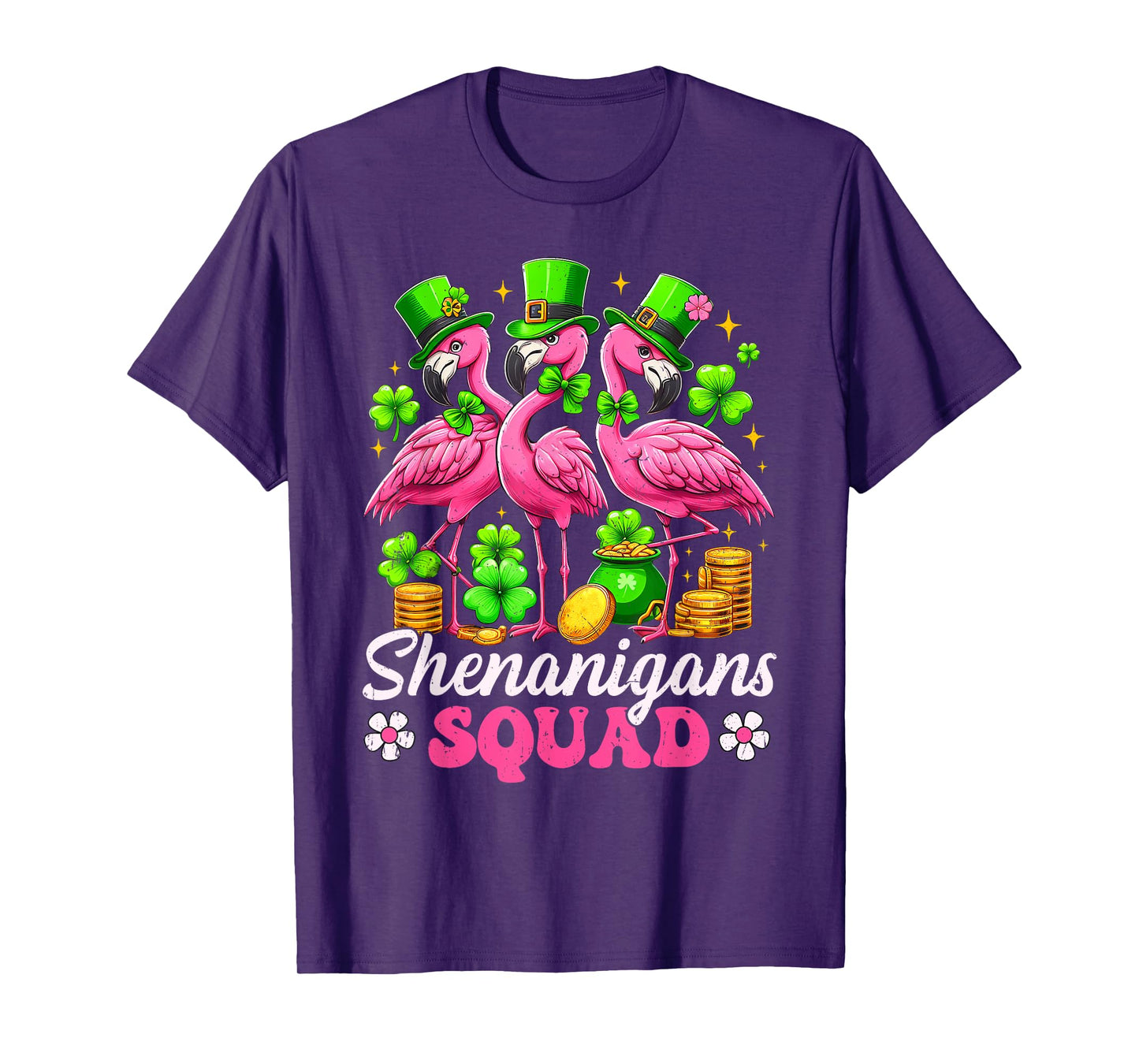Groovy Shenanigan Squad Irish Flamingo St Patrick's Day T-Shirt