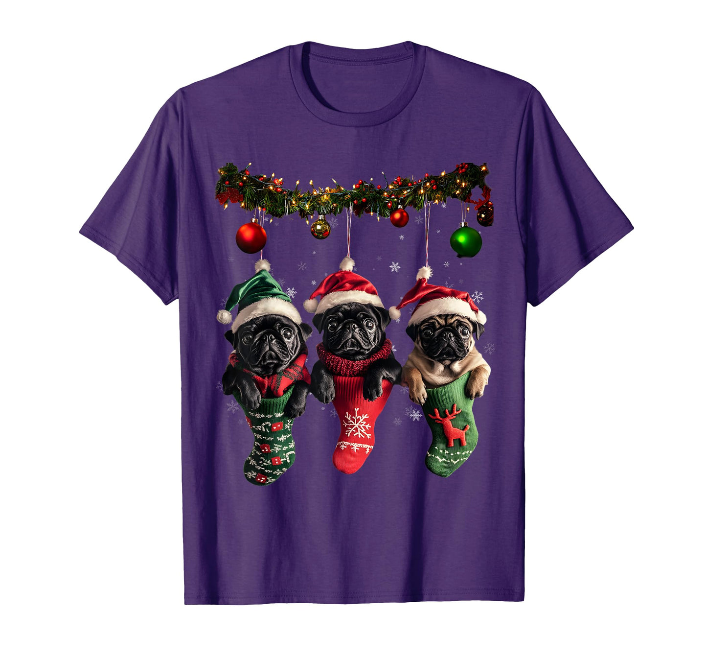 Black Pug Christmas Lights Funny Xmas Dog Lover T-Shirt