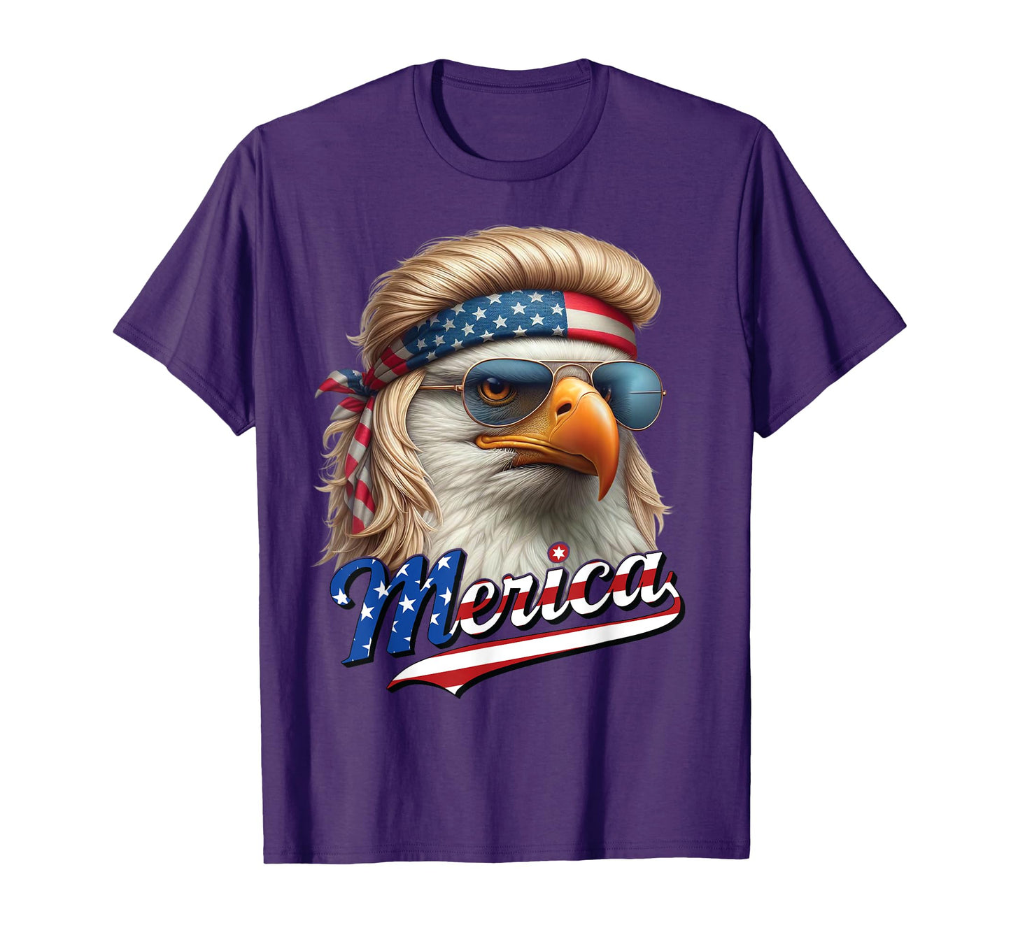 Bald Eagle Merica 4th July Eagle Blonde Mullet Funny Man T-Shirt