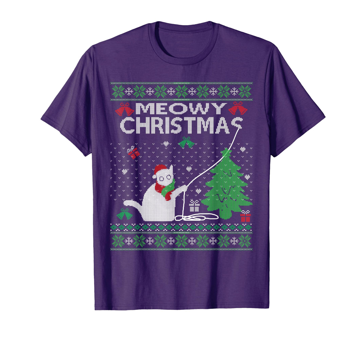 Funny Meowy Christmas Cats Xmas Cute Cat Lover Ugly Sweater Men Women Kids T-Shirt