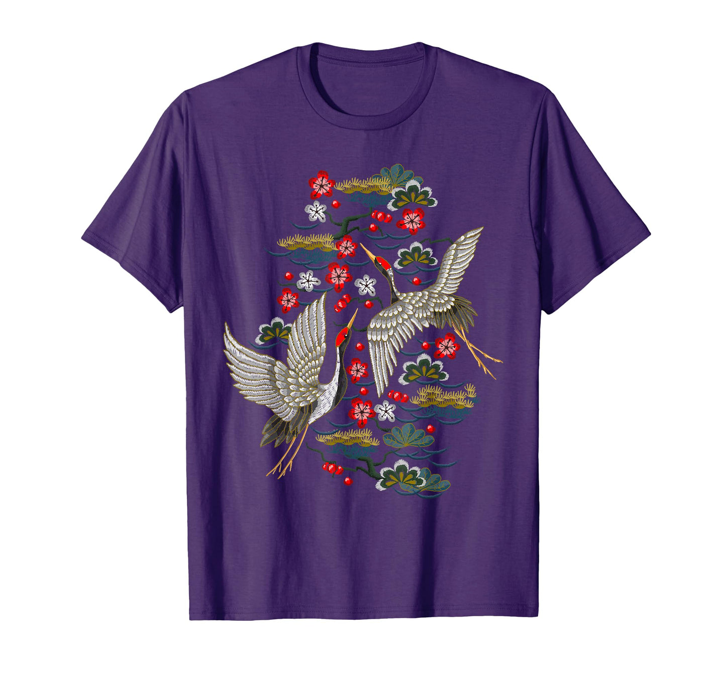 Crane & Cherry Blossom Tshirt - Vintage Japanese Embroidery T-Shirt