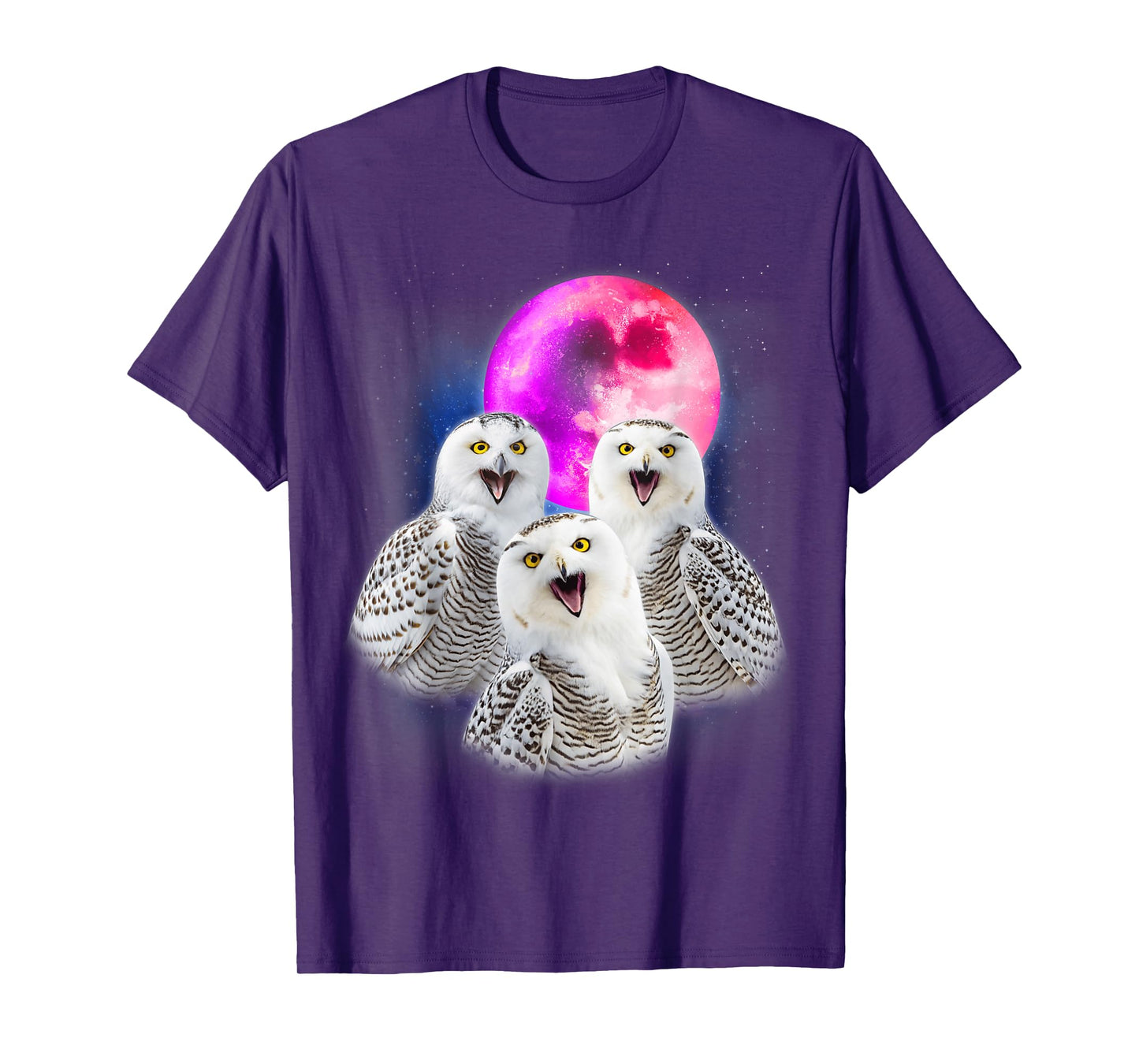 3 Snowy Owl Howling At The Moon Funny Owl Bird Lover Birder T-Shirt