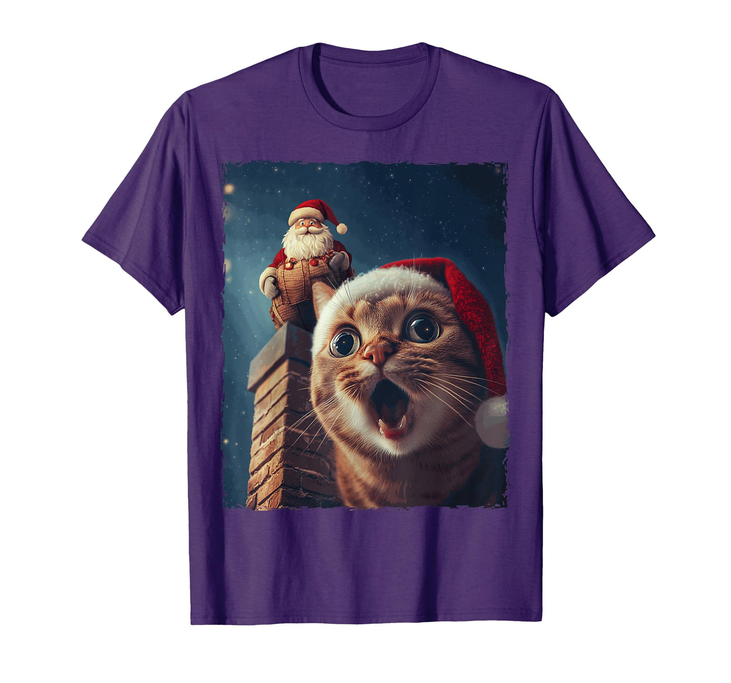 Funny Cat Selfie Santa Chimney Xmas Christmas T-Shirt for Men Women Kids