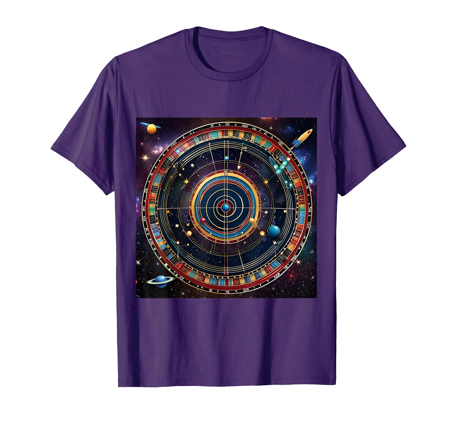 Bullseye Beyond Unisex-Adults Kids T-Shirt, Black, Small, Short Sleeve, Modern, Astrological, Sports, Professional, Themed-T-Shirts, Interstellar Challenge: Cosmic Dartboard T-Shirt