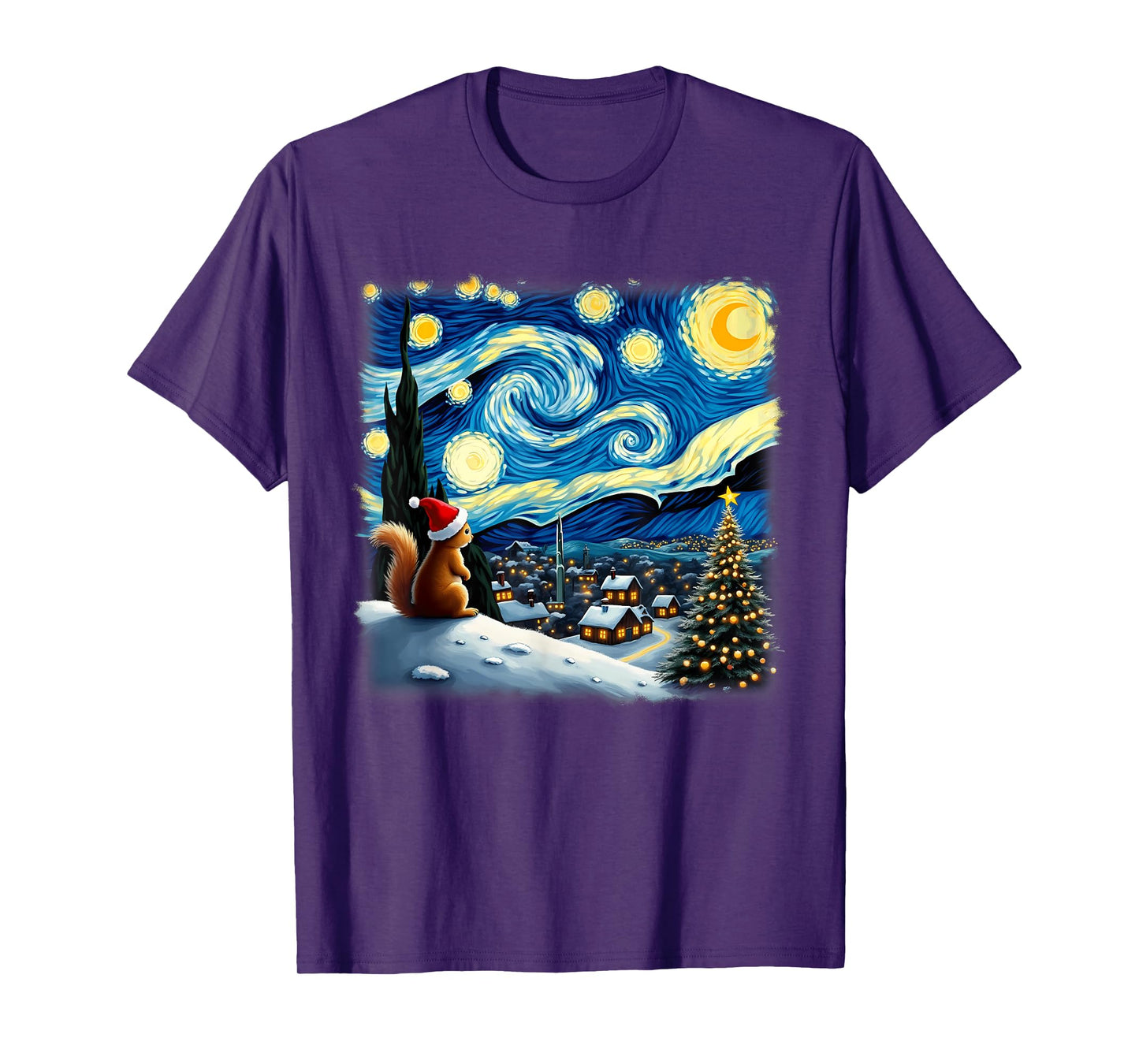 Christmas Squirrel Starry Night T-Shirt