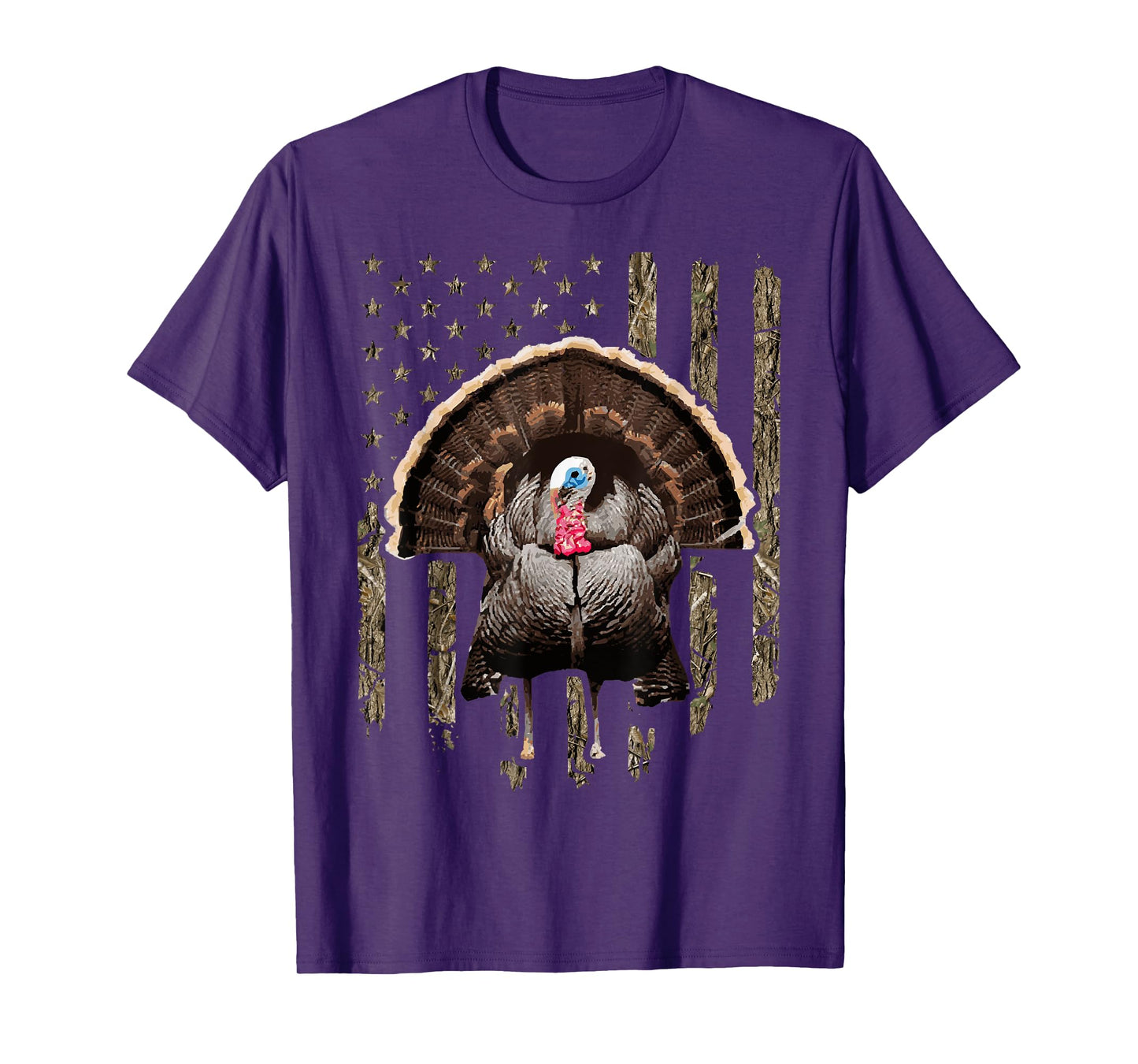 Turkey Hunting Graphic American Flag Tree Camouflage T-Shirt