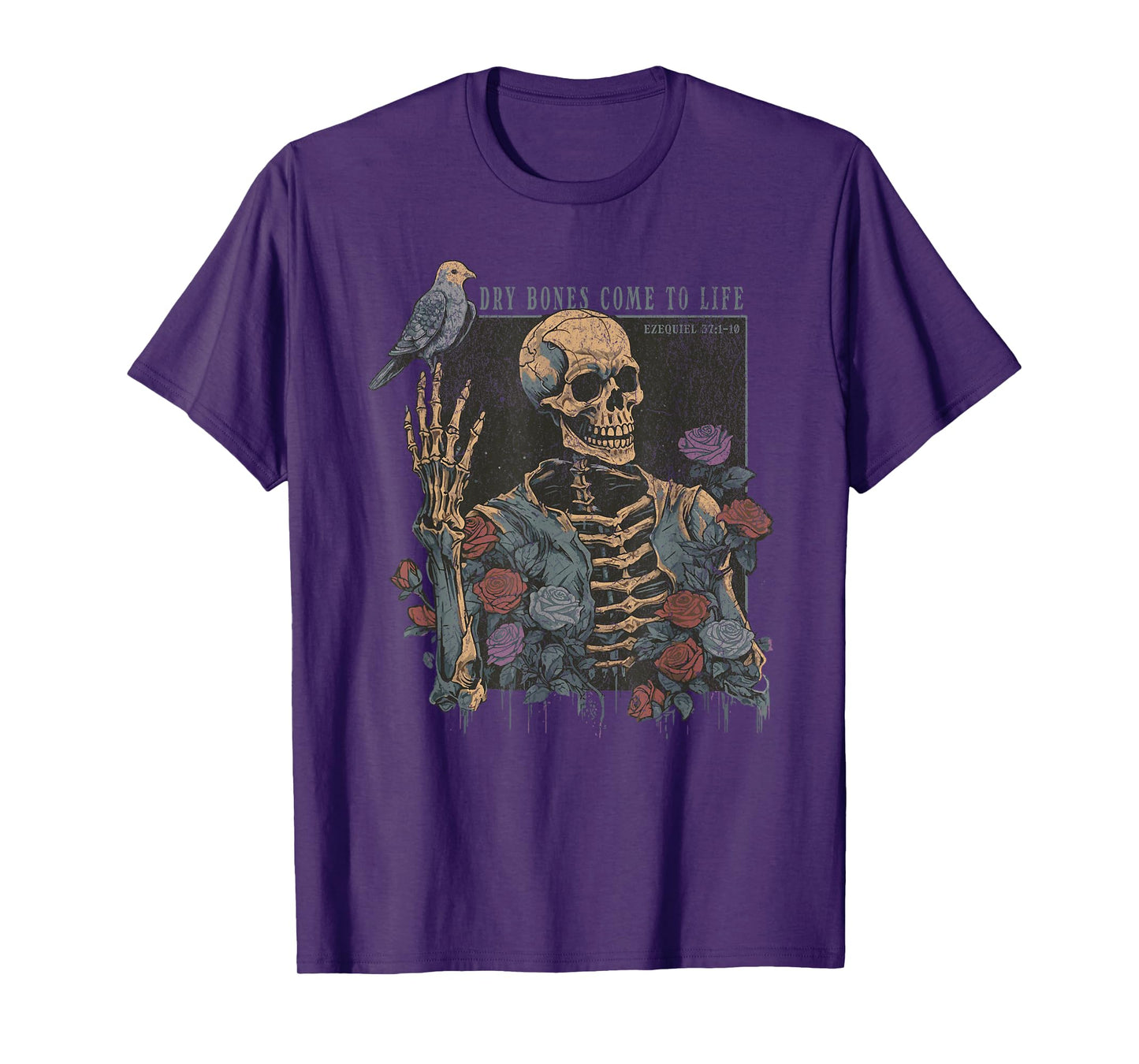 Dry Bones Come to Life Skeleton Bird Flower Nature Halloween T-Shirt