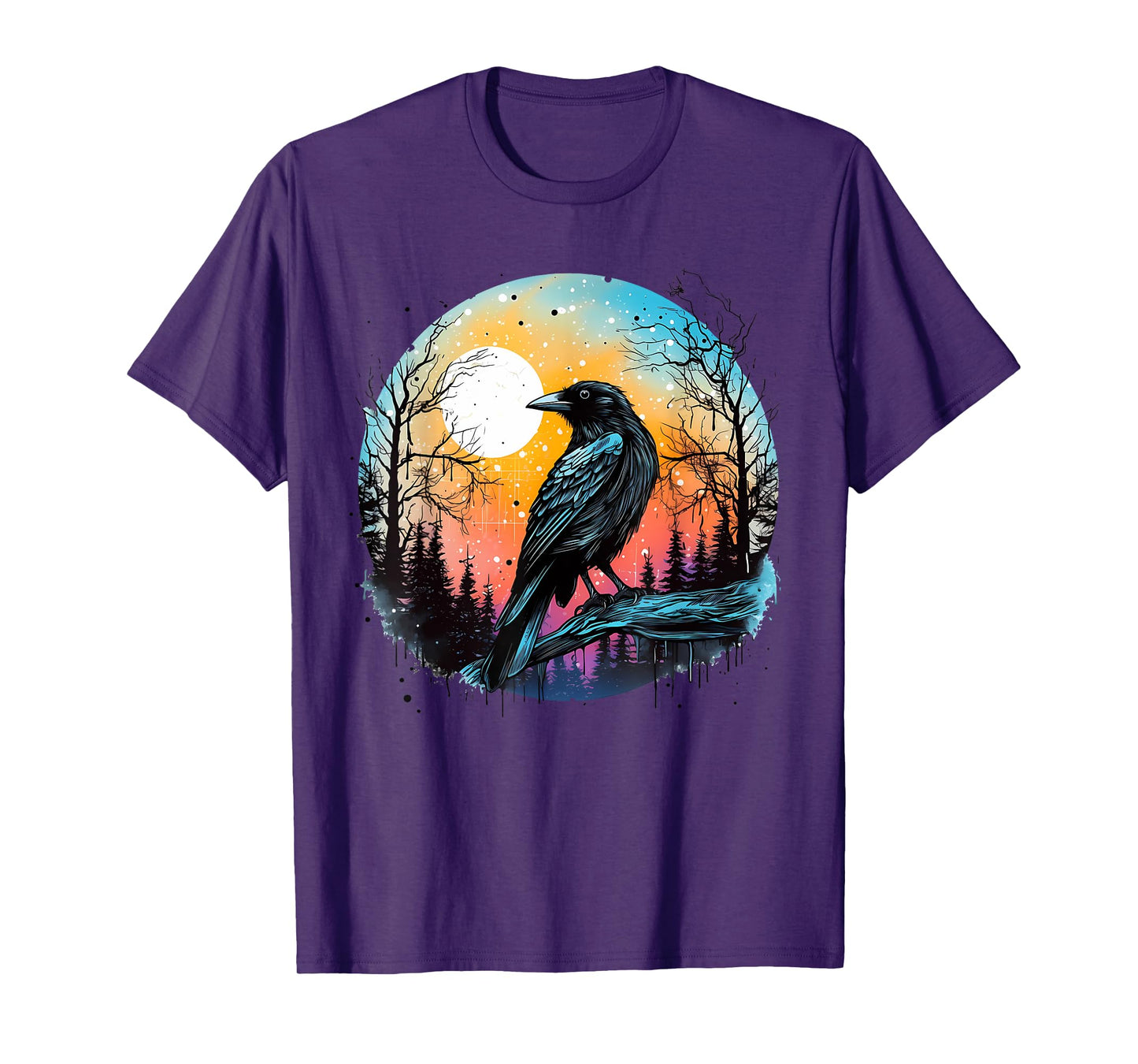 Vintage Raven Crow Forest Bird Graphic Art Design Print T-Shirt