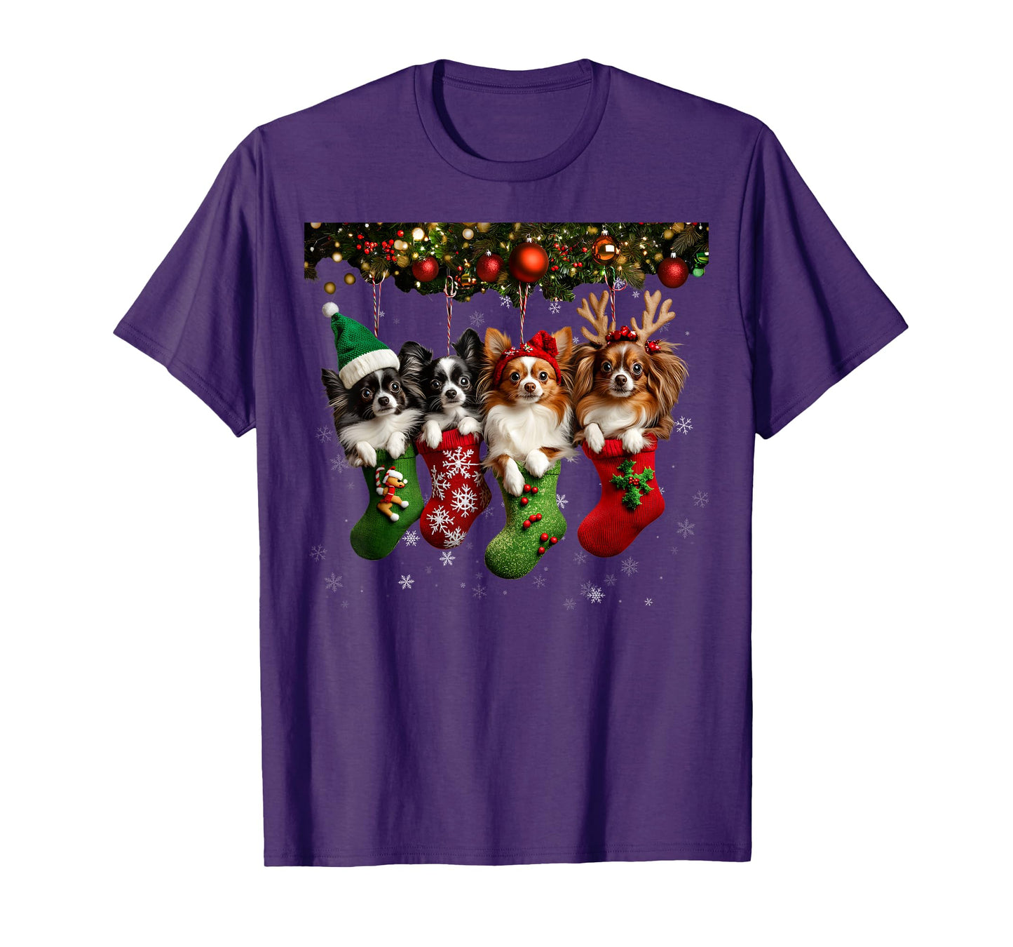 Papillon Christmas Lights Funny Xmas Dog Lover T-Shirt for Men Women Kids