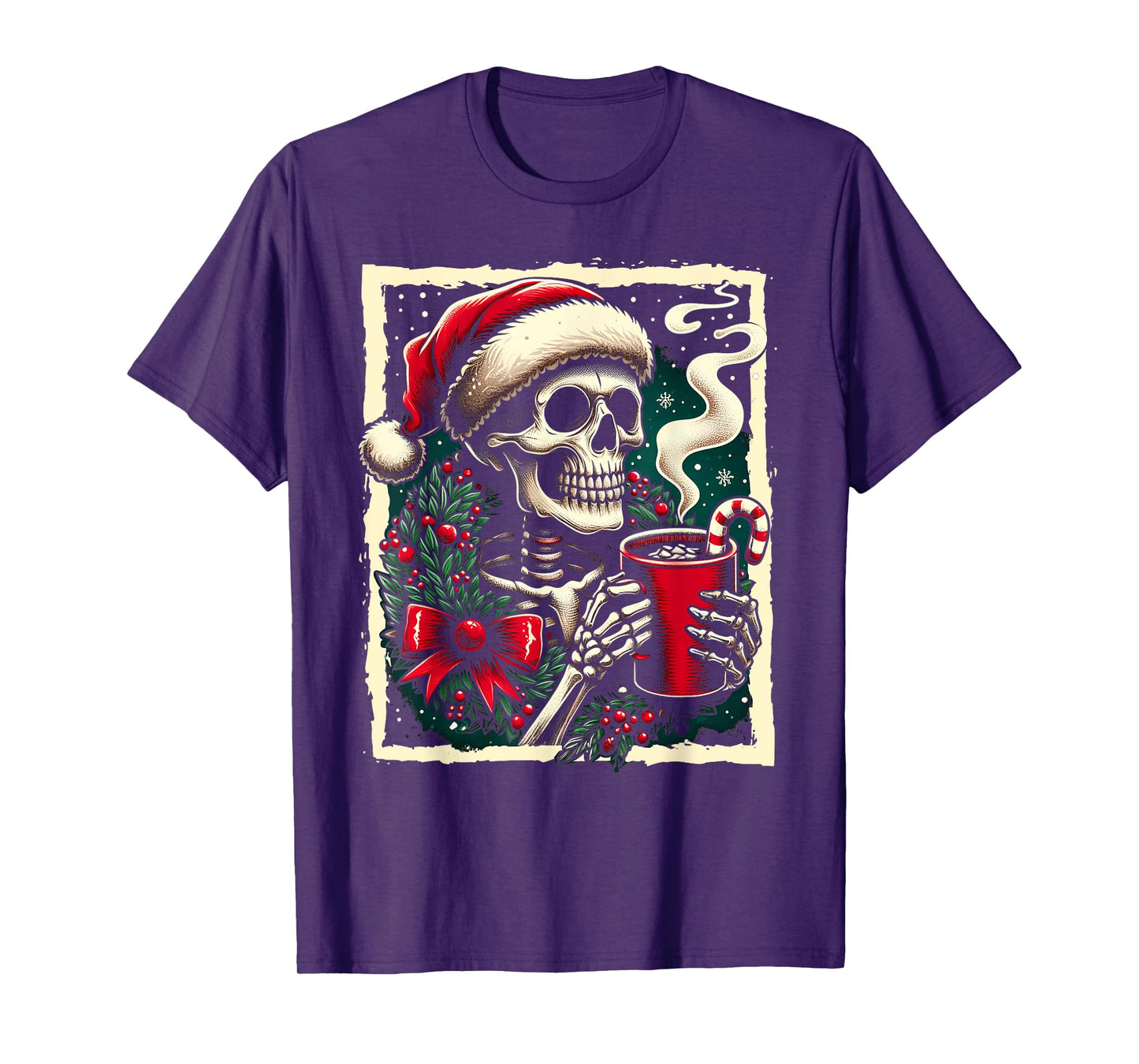 Christmas Skeleton Hot Cocoa Dead Inside Spooky Xmas Holiday T-Shirt