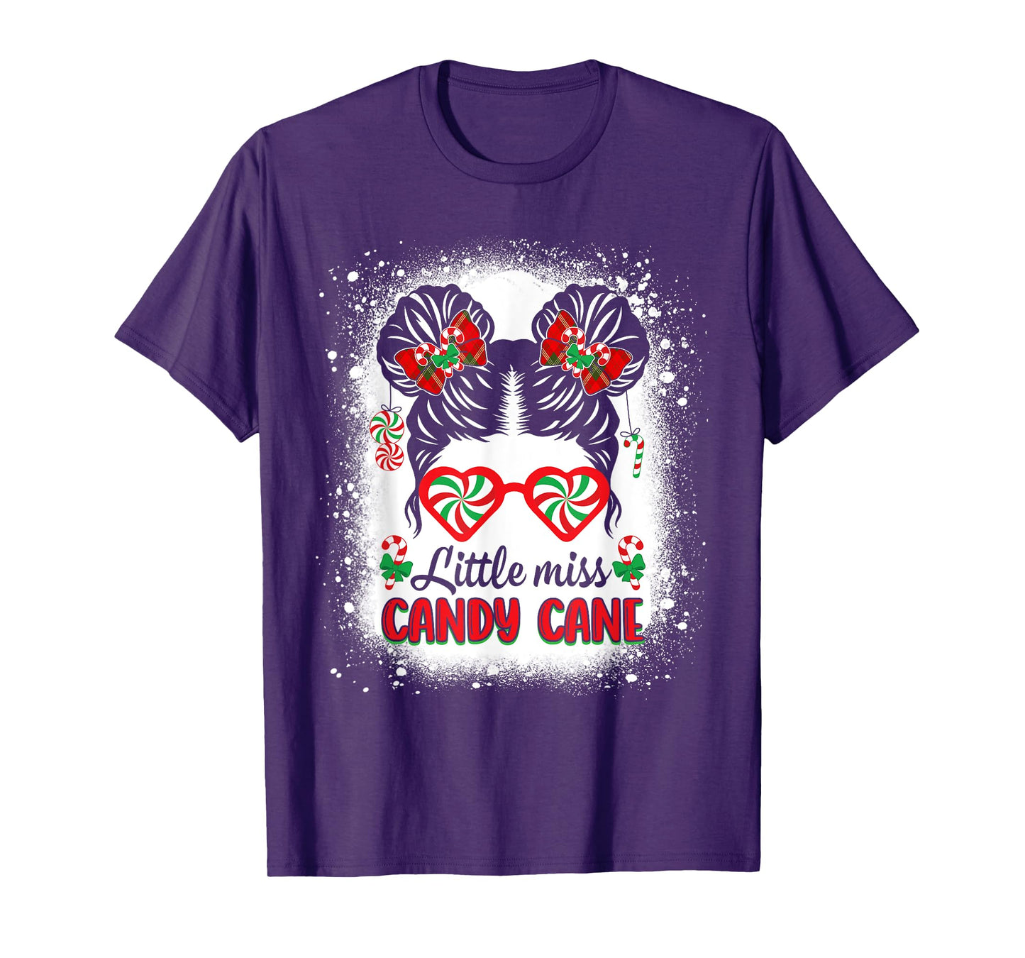 Littles Miss Candy Cane Bow Messy Bun Santa Christmas Party T-Shirt