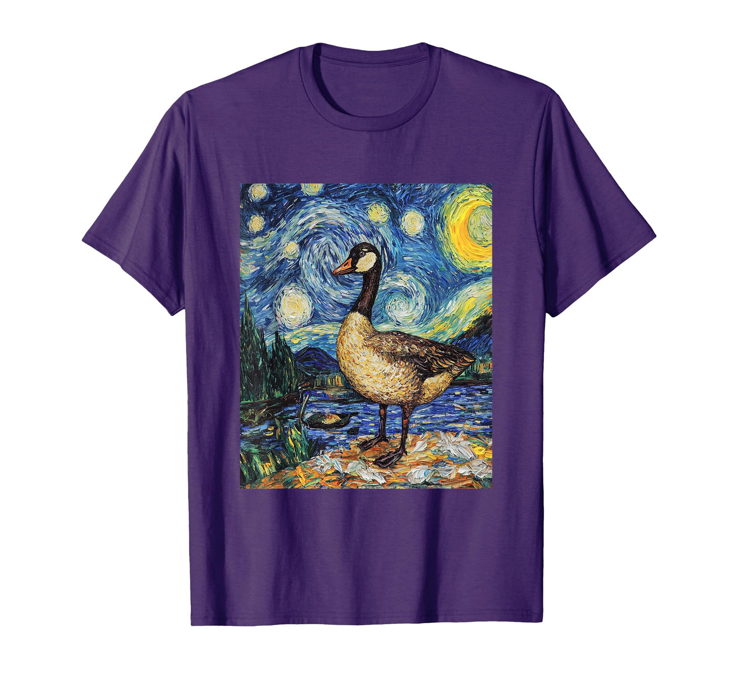 Funny Goose Duck - Van Gogh Style - Starry Night T-Shirt