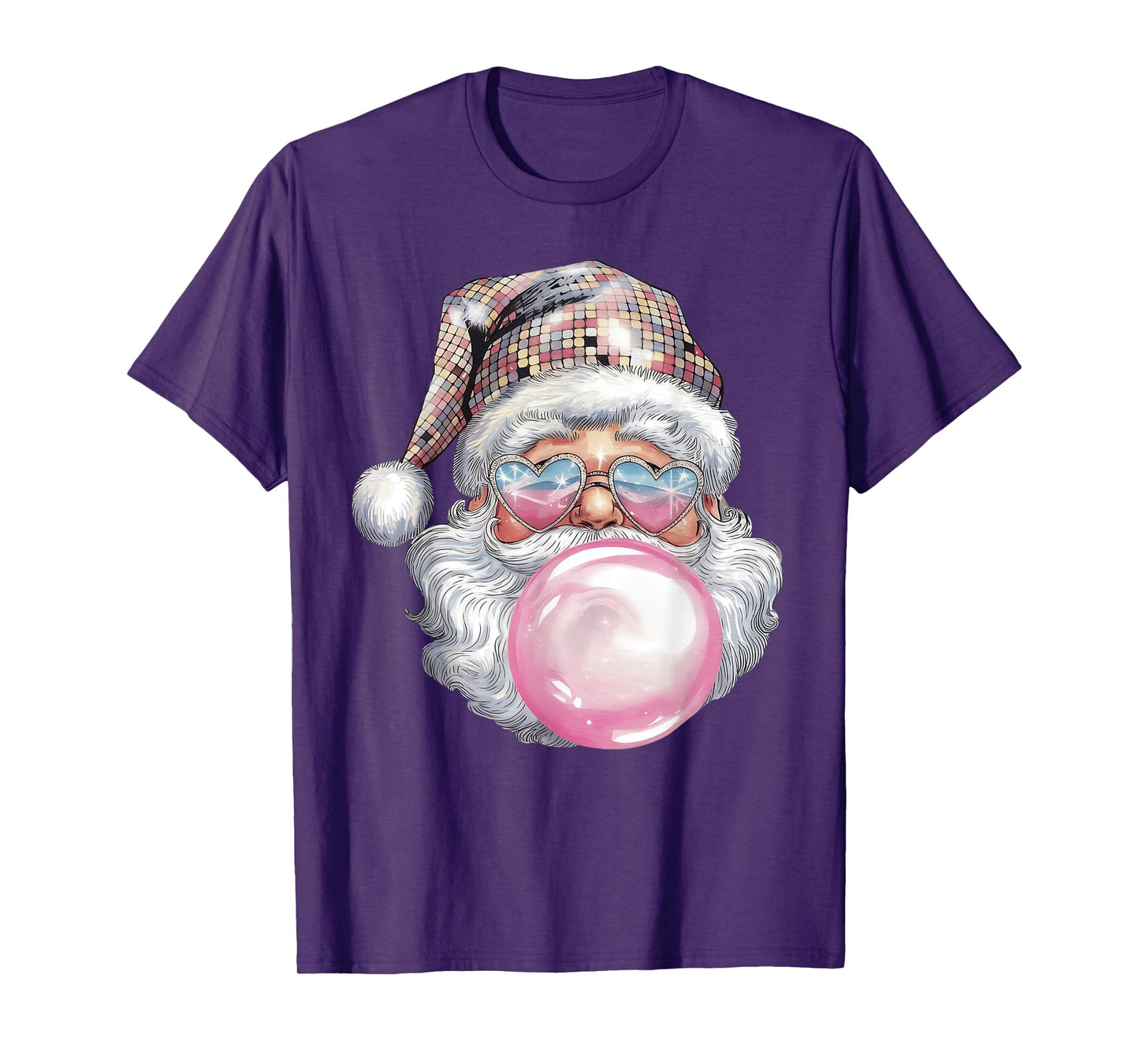Cute Retro Santa Christmas Blowing Bubble Gum Vintage Girly T-Shirt