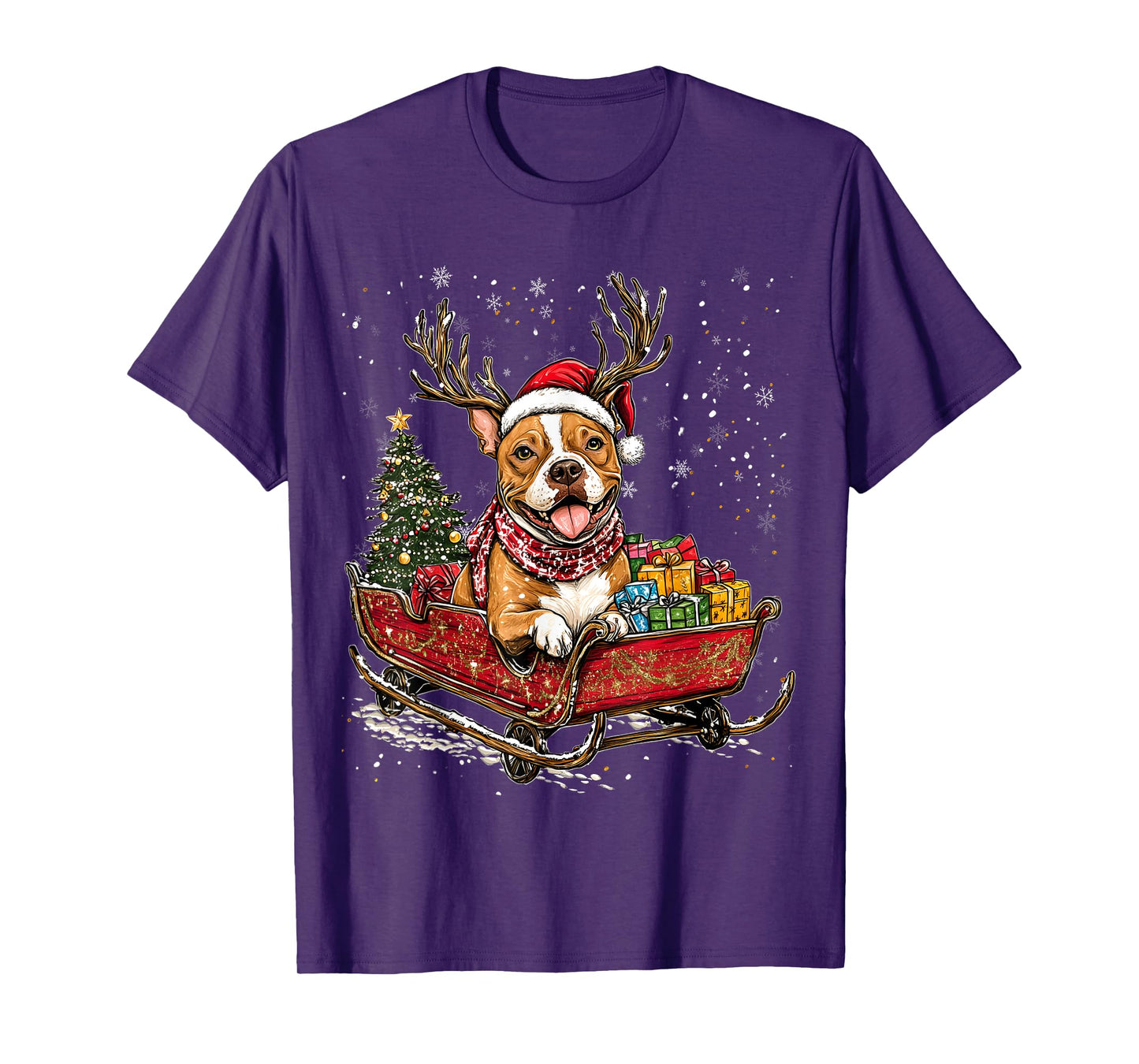 Santa Pitbull reindeer Light Christmas T-Shirt